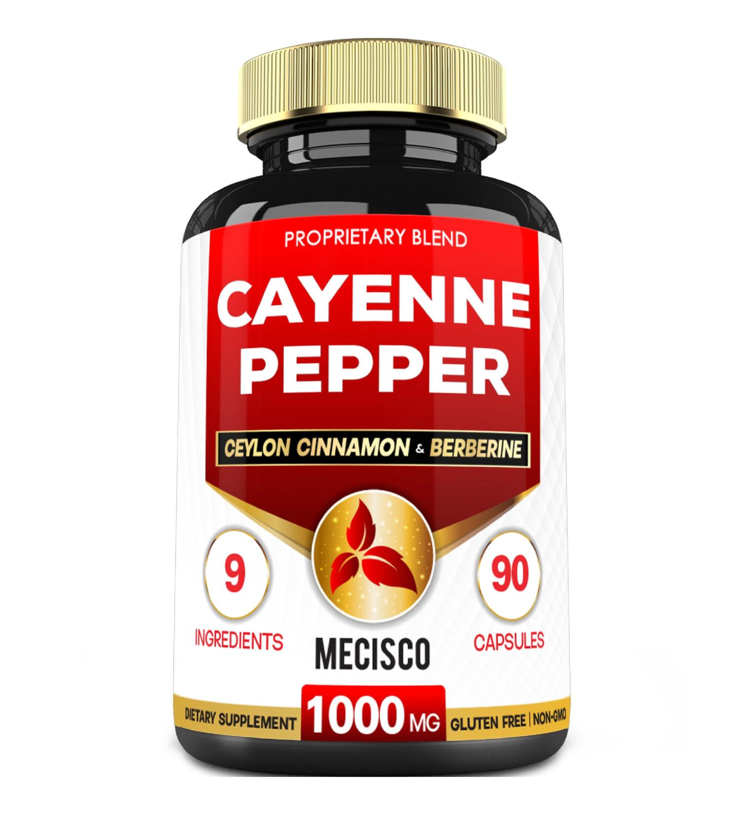 Mecisco Cayenne Pepper Supplements with Turmeric Curcumin Root Berberine HCl Ceylon Cinnamon Bark & More - 90 Capsules - Buy Online on GoSupps.com