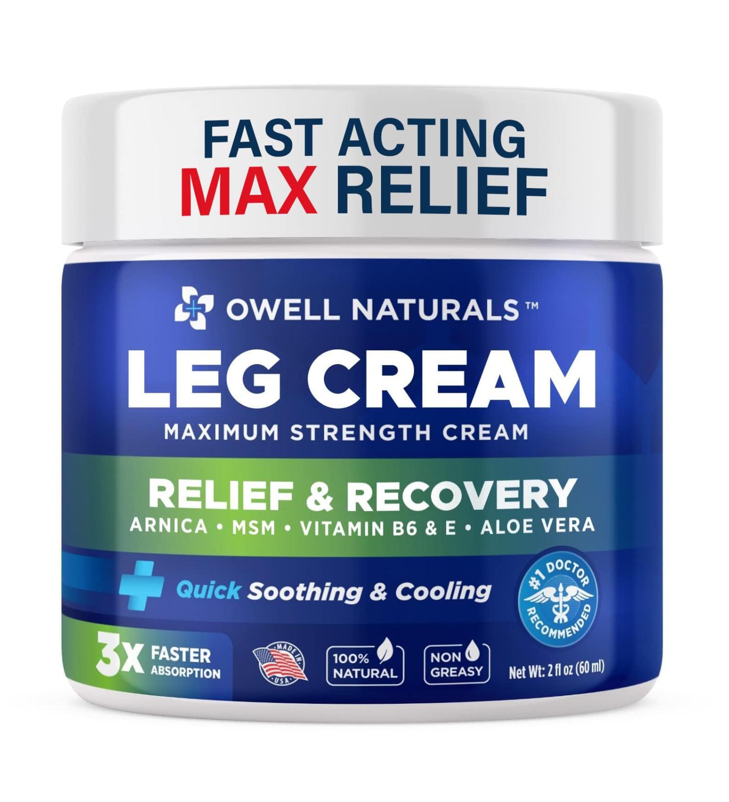 OWELL NATURALS Restless Legs Cream - Fast-Acting Maximum Strength Relief 2 Fl Oz - Natural Solution for Restless Legs Syndrome - Buy Online on GoSupps.com
