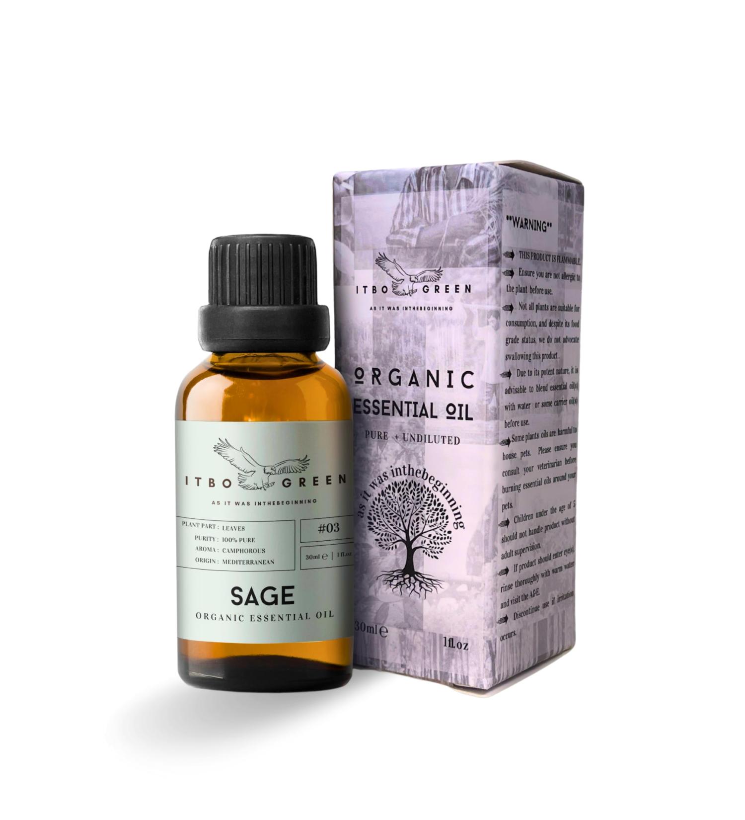 100% Organic Sage Essential Oil - Pure & Natural 30ml | Aromatherapy | Energy Cleanse & Self Care - Buy Online on GoSupps.com