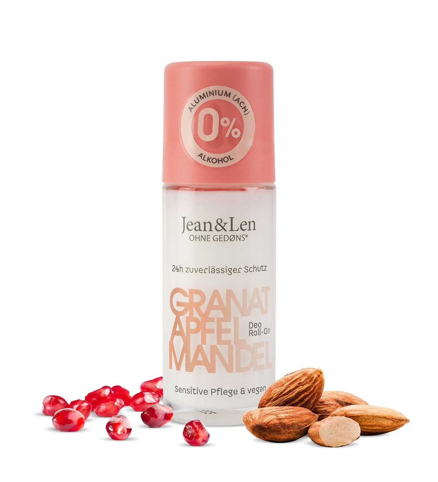 Jean & Len Roll-On Deodorant Pomegranate Almond Long-Lasting Freshness Also Ideal After Shaving Travel Size Vitamin E Pomegranate and Almond Oil Free of Aluminium Salts and Alcohol Vegan 50 ml - Buy Online on GoSupps.com