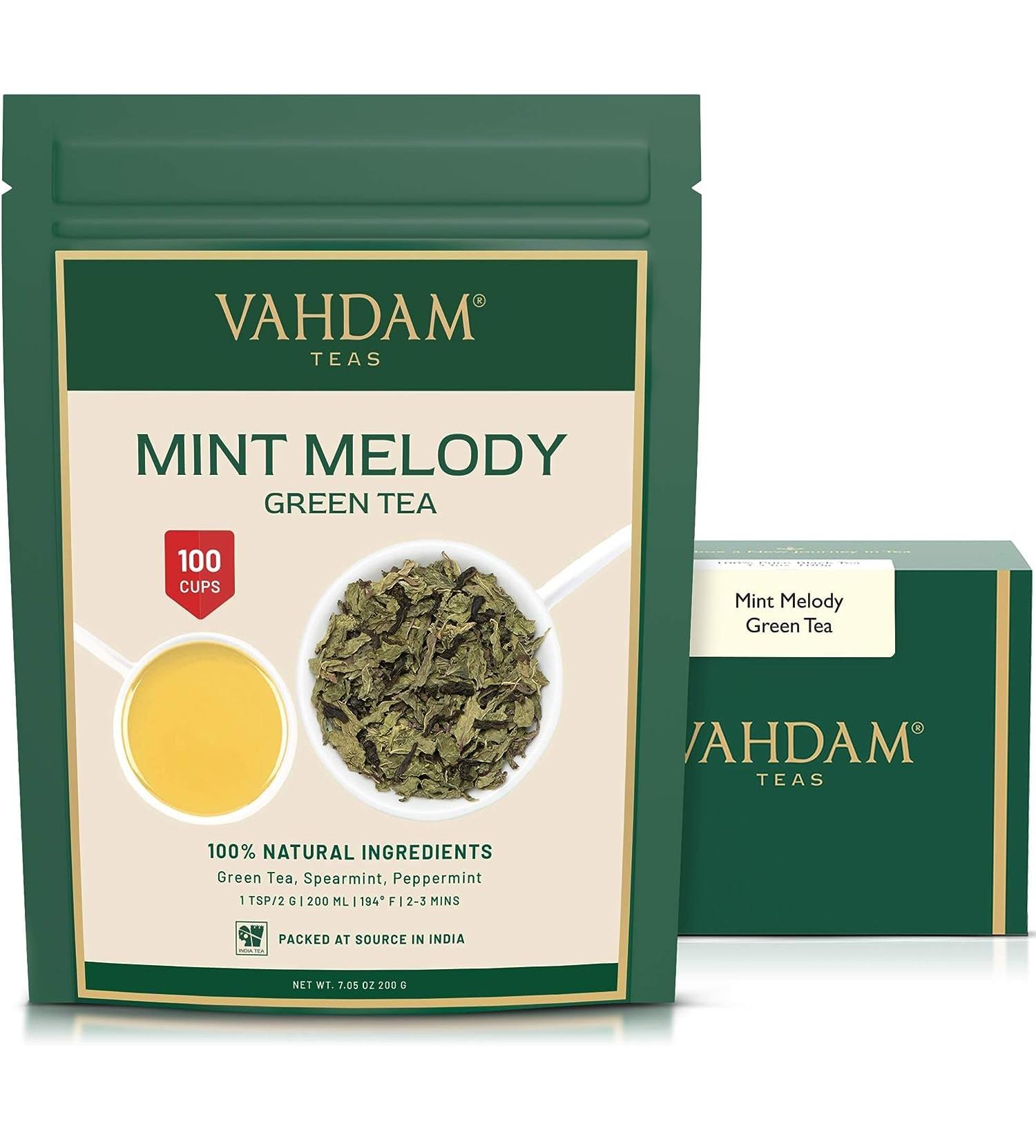 Vahdam Mint Melody Green Tea (200g) - Peppermint & Pure Green Tea | Gluten-Free | Fresh from India | Best Iced/Hot Tea - Buy Online on GoSupps.com