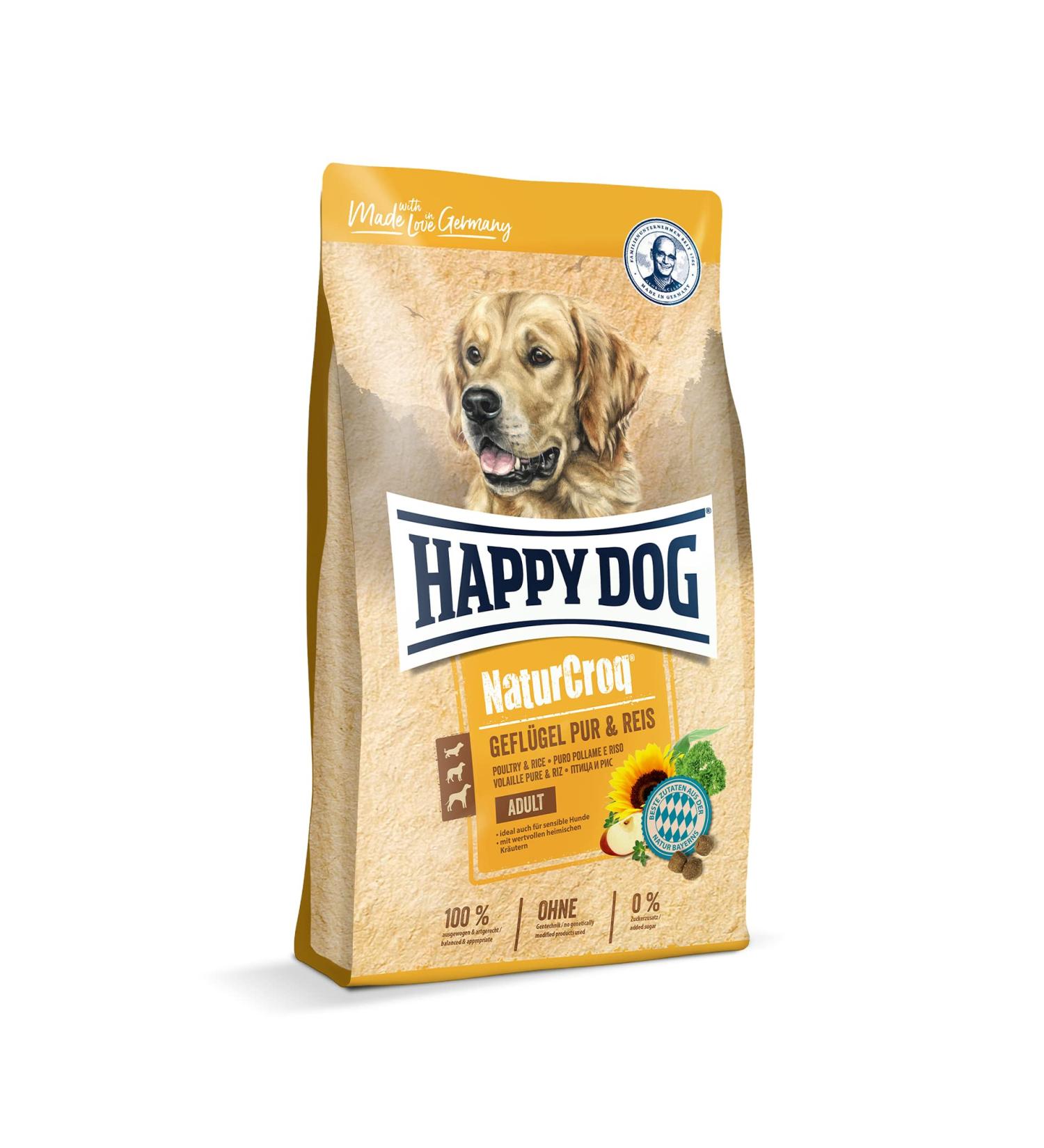 Happy Dog NaturCroq Poultry & Rice 4kg - Premium Dry Food with Herbs for Adult Dogs - International Shipping Available - Buy Online on GoSupps.com