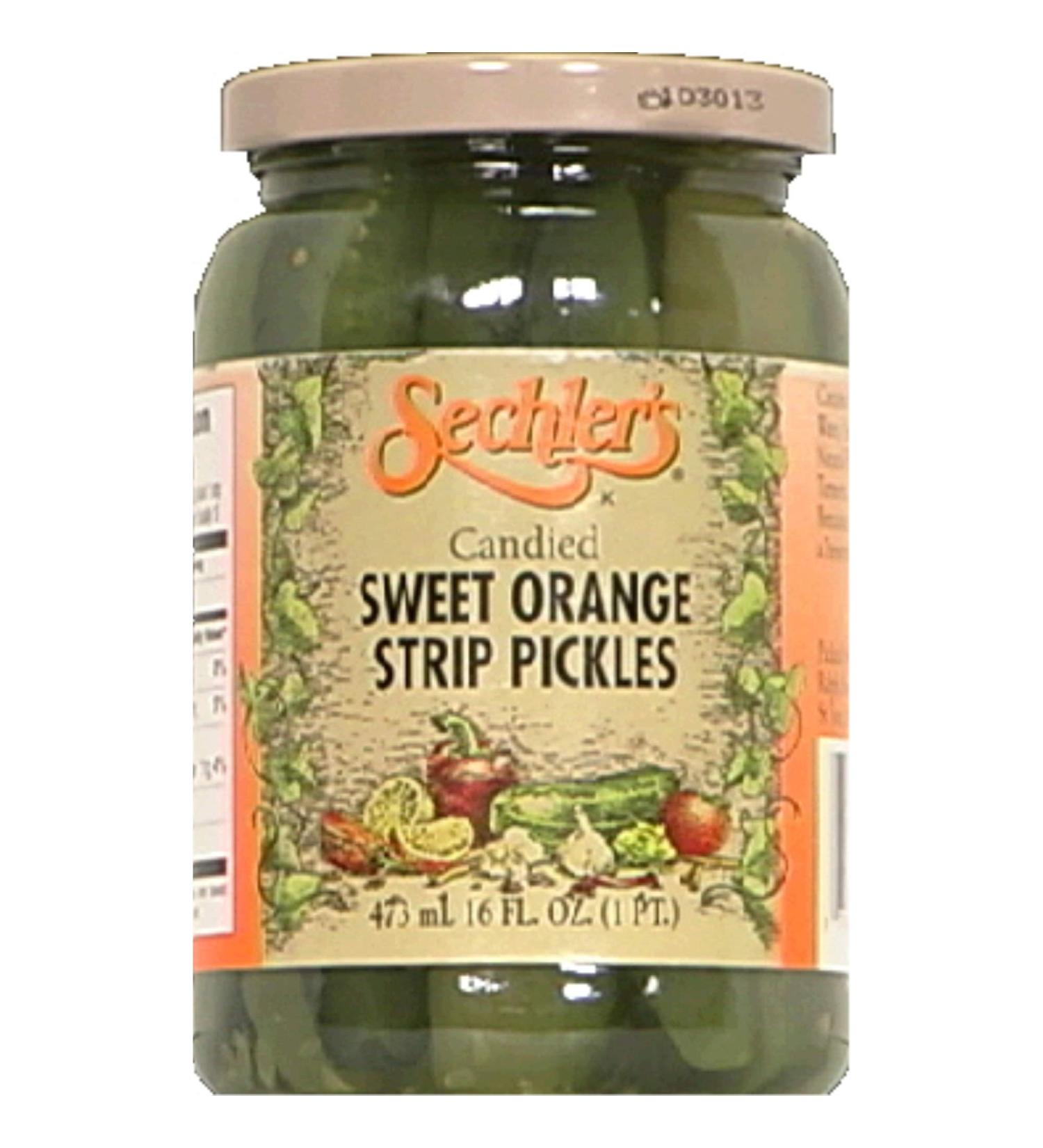Sechler's candied sweet orange strip pickles 16-fl. oz., glass jar