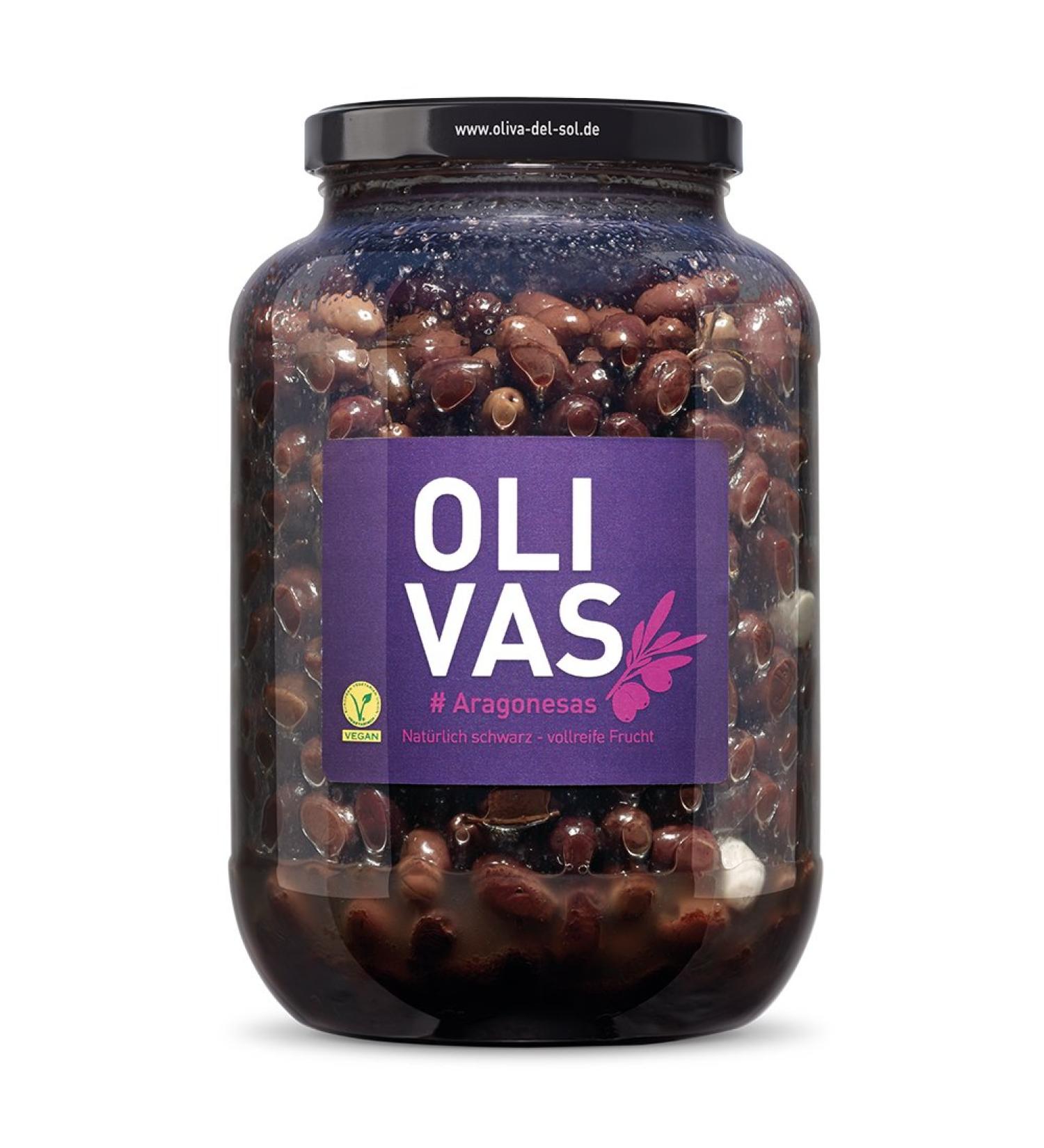 OLIVAS Aragonesas 2 500g (Gallon) - Naturally Black Fully Ripe Olives - The King of Olives - International Shipping Available - Buy Online on GoSupps.com