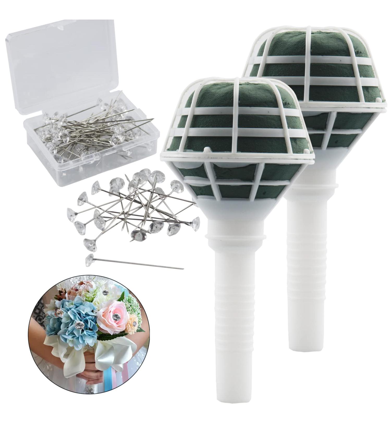 Arlai 2pcs Bridal Bouquet Stand with 50pcs Brooch Flower Pins - Wedding Holder for Artificial Flowers - Bride Accessories - Buy Online on GoSupps.com