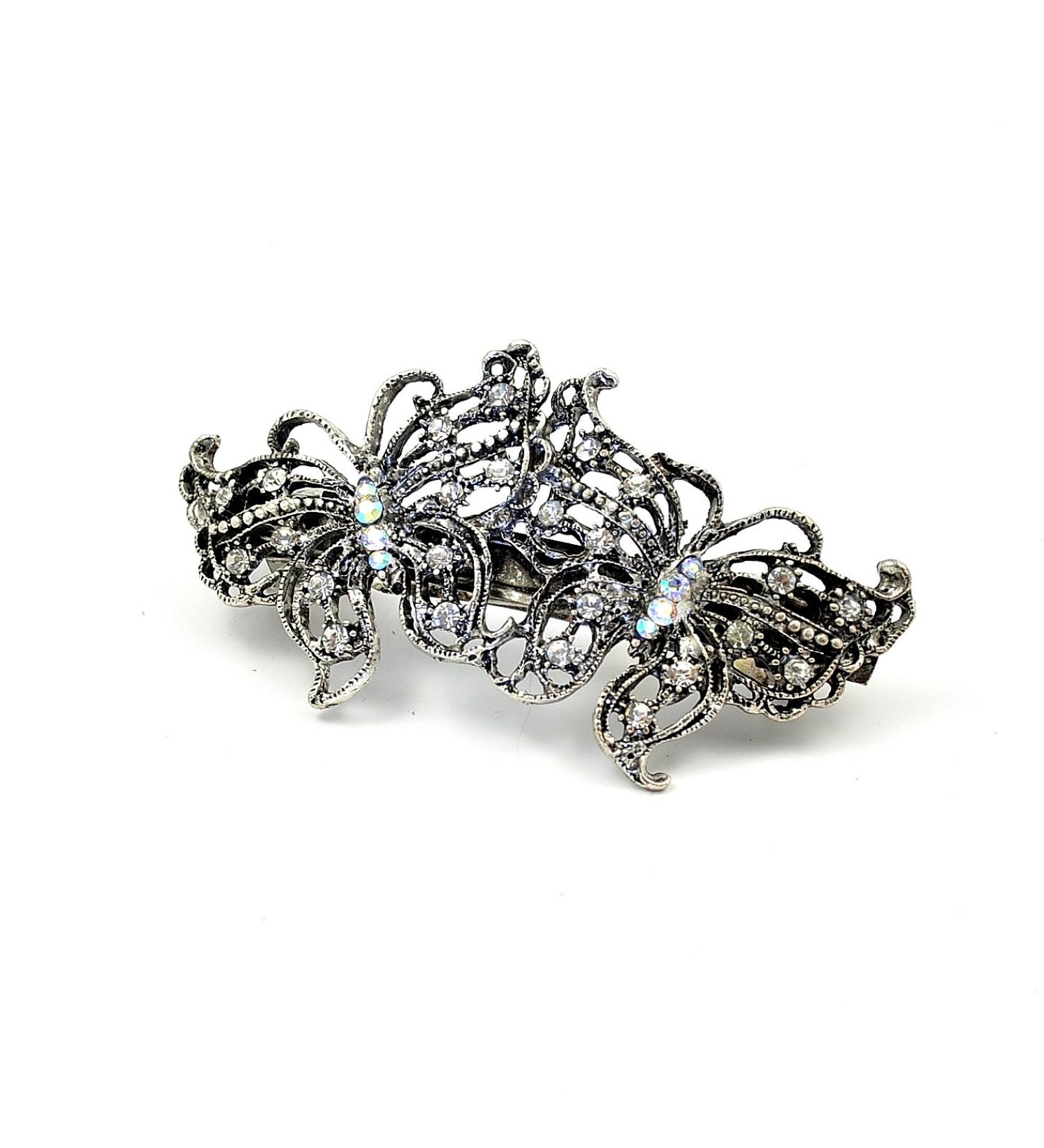 4224 9cm vintage double butterfly crystal barrette Hair Accessory Wedding Party