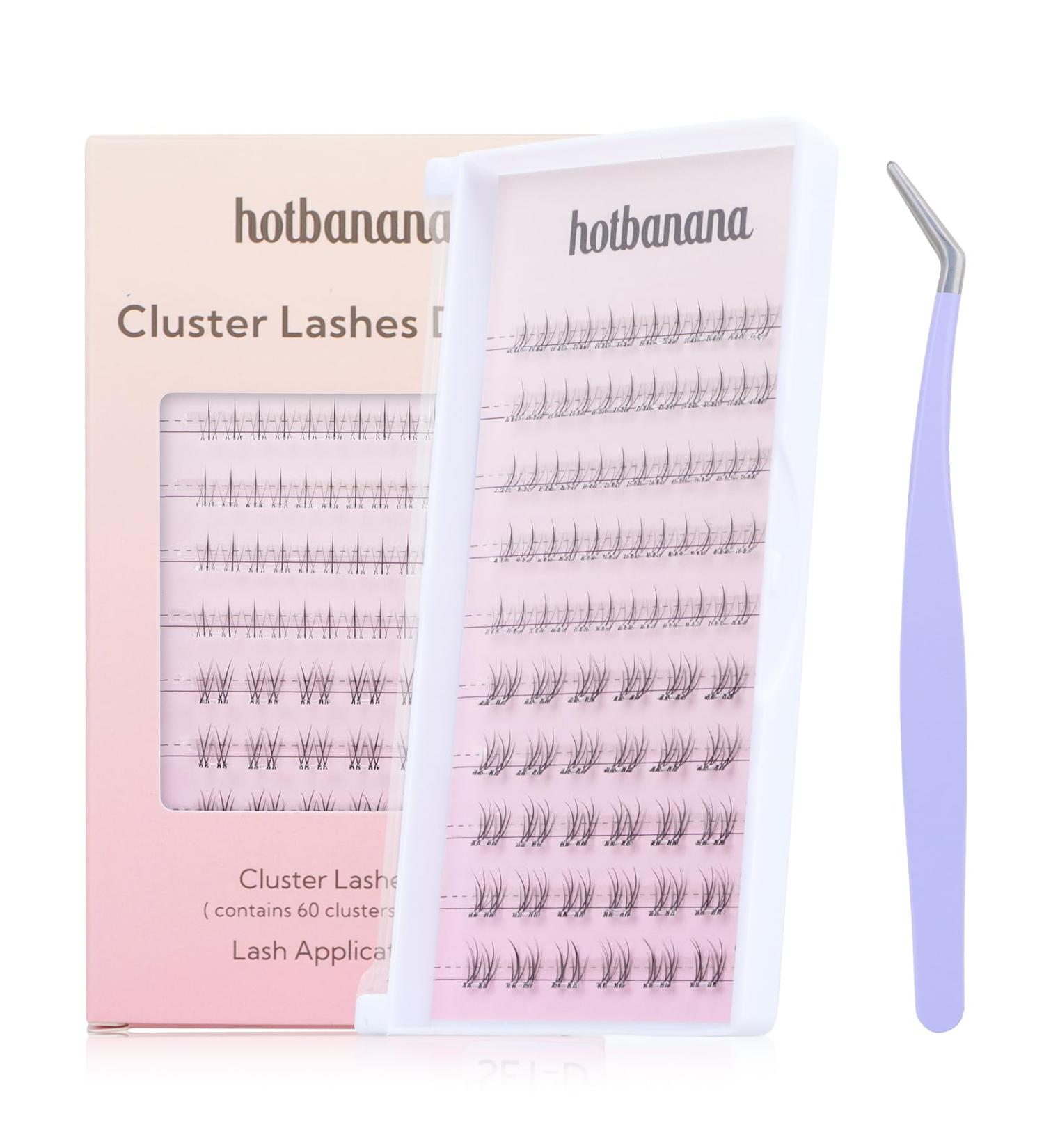 HOTBANANA Self Adhesive Lash Clusters Kit - 60 Pcs D Curl Wispy Individual False Eyelashes for DIY Extensions - Fluffy Reusable Natural Look - 2 Styles 10-16mm SET-D - Buy Online on GoSupps.com