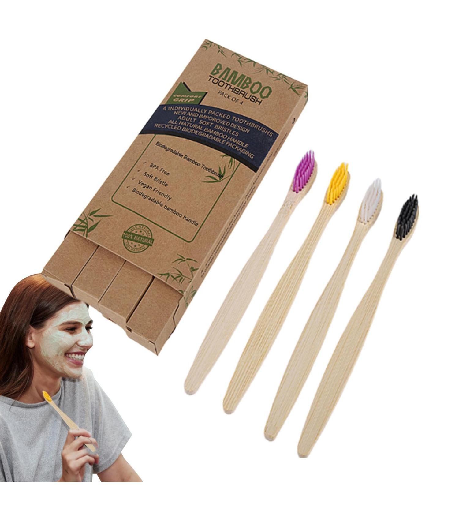 Bamboo Coal Toothbrush - Soft Charcoal Bristles Reusable Wood Toothbrush Set for Men & Women in 4 Colors | Eco-Friendly Oral Care - Buy Online on GoSupps.com