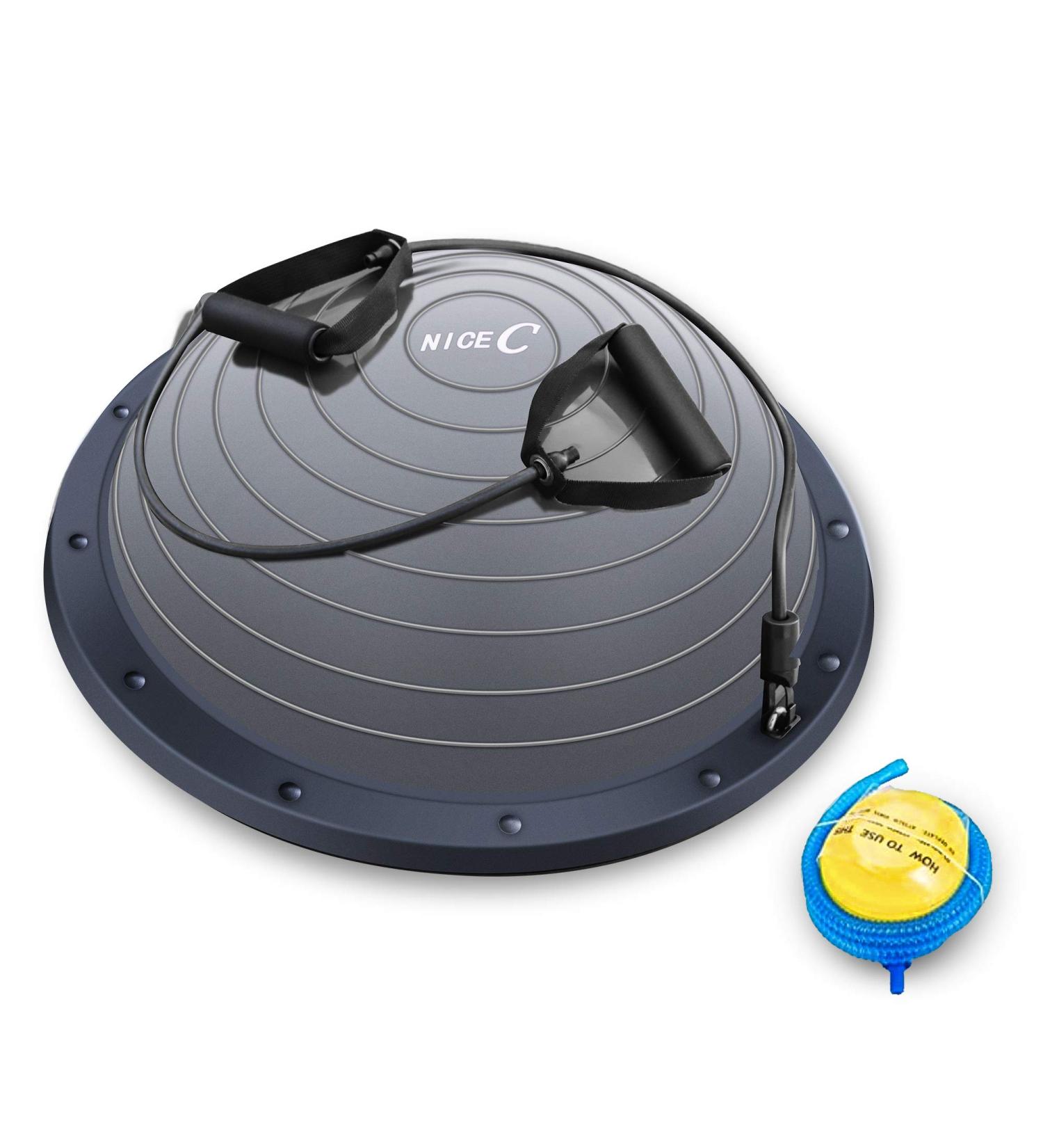 Nice C Half Ball Balance Ball Exercise Trainer with Resistant Band - Grey - Buy Online on GoSupps.com