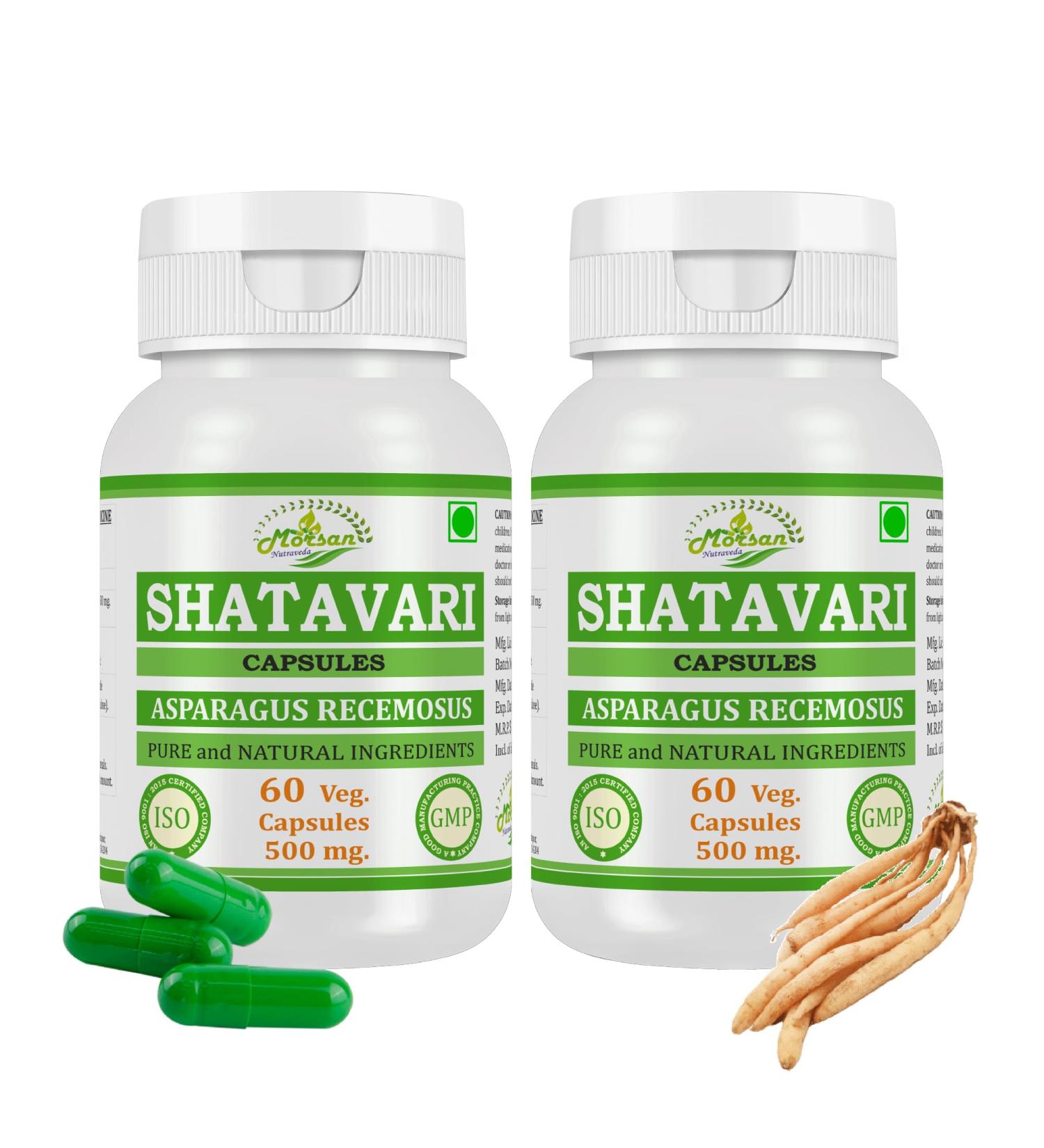 Natural and Pure Herbal Asparagus RACEMOSUS (Shatavari) Extract Capsules | Highest Potency 100% Herbal Product | Pack of 60 X 500 mg. Veg. Capsules (Pack of 2 Jar) - Buy Online on GoSupps.com