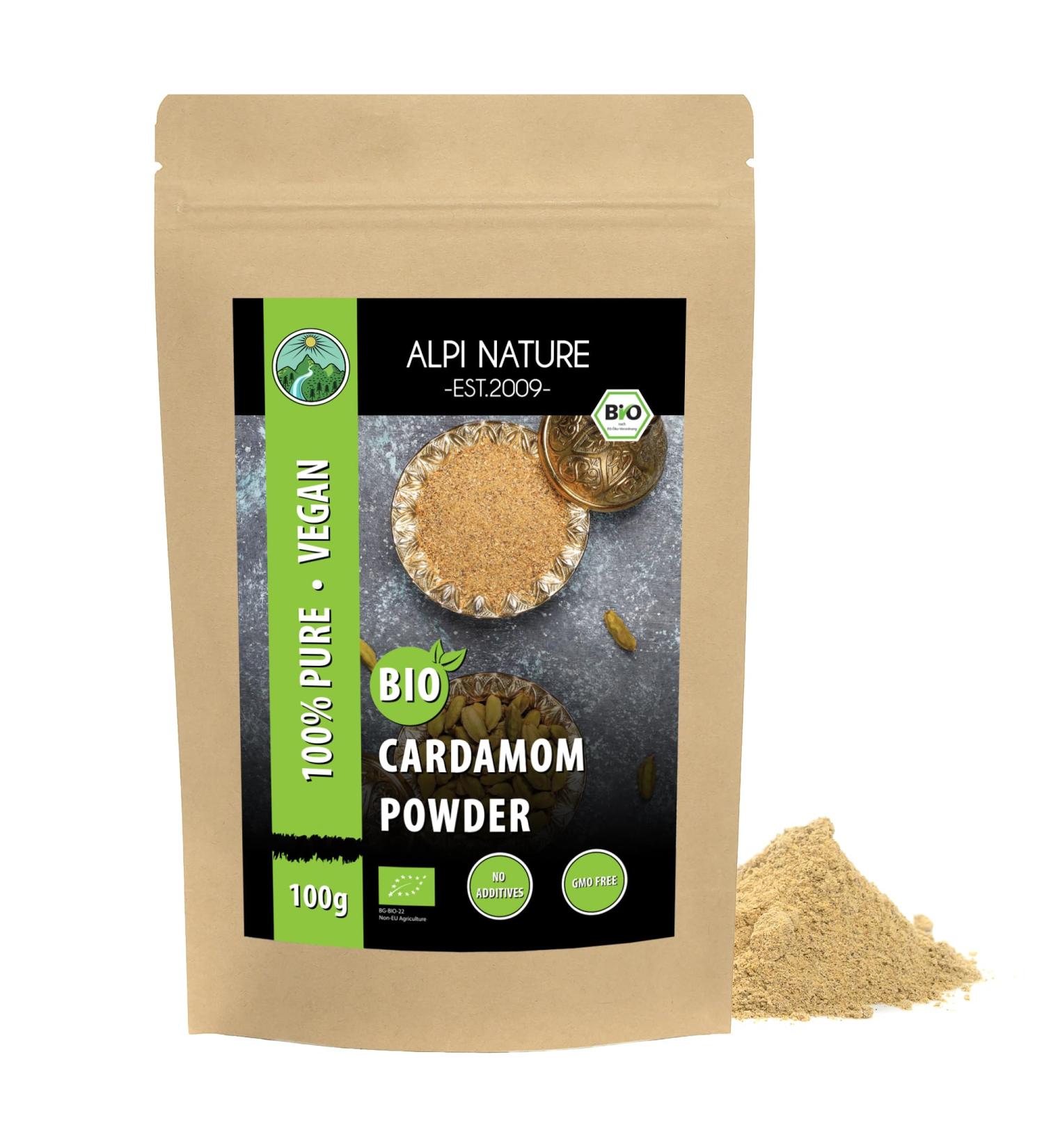 Organic Ground Cardamom Powder (100g) - Gluten-Free, Lactose-Free, Additive-Free | Vegan-Friendly & Lab-Tested - Buy Online on GoSupps.com