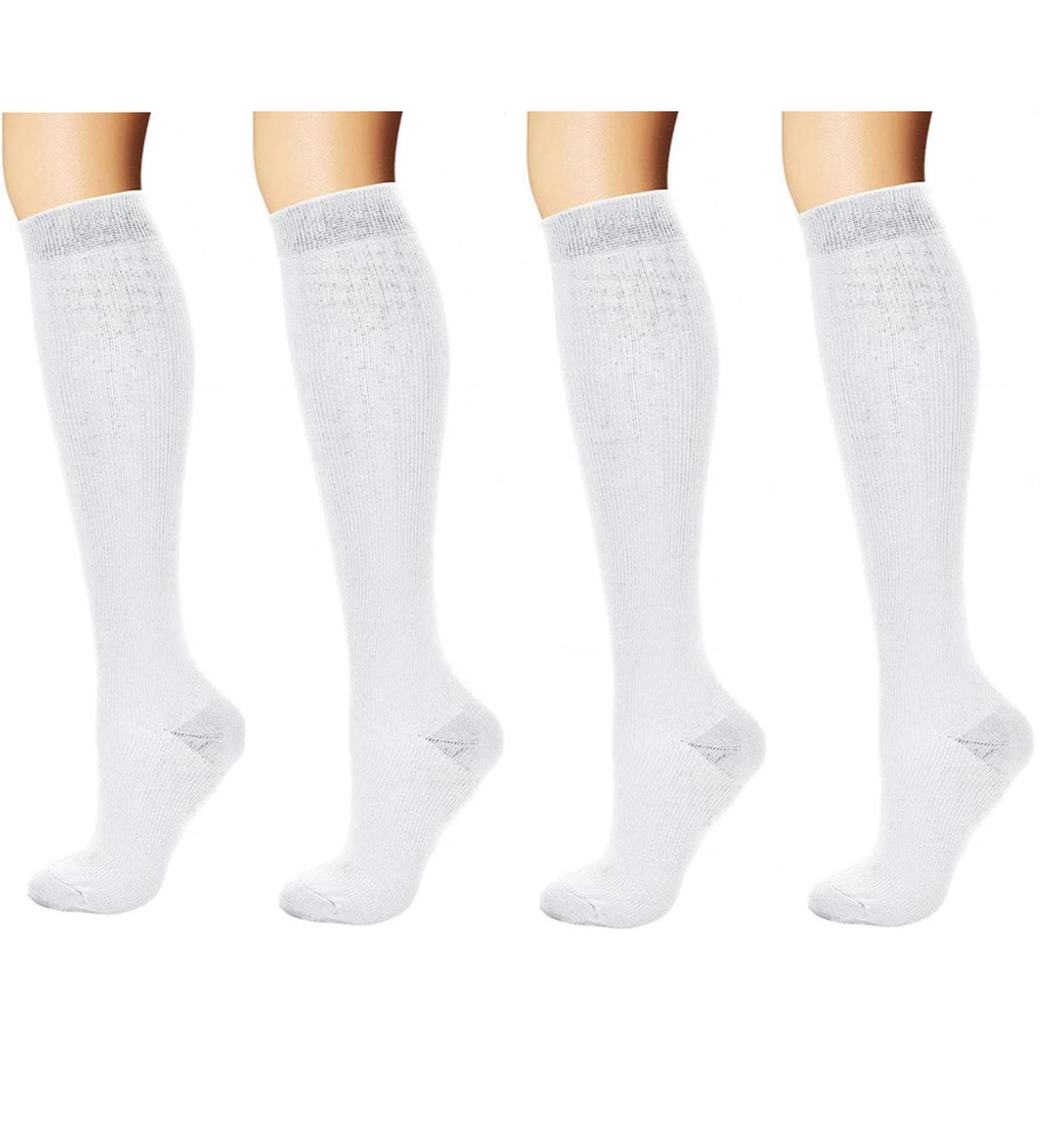 Compression Stockings for Men & Women - 4 Pairs Support Socks for Travel Sports & Nursing - White Knee High Compression Socks - Buy Online on GoSupps.com
