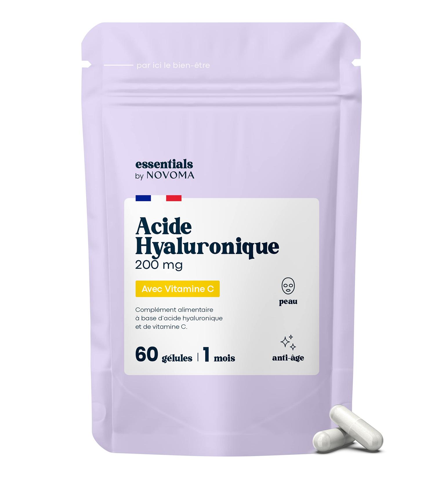 Pure Hyaluronic Acid 60 Vegan Capsules Anti-Aging + Anti-Wrinkle 800-900 kDa 1 Month Cure Skin Hydration With Vitamin C Made in France Essentials by NOVOMA - Buy Online on GoSupps.com