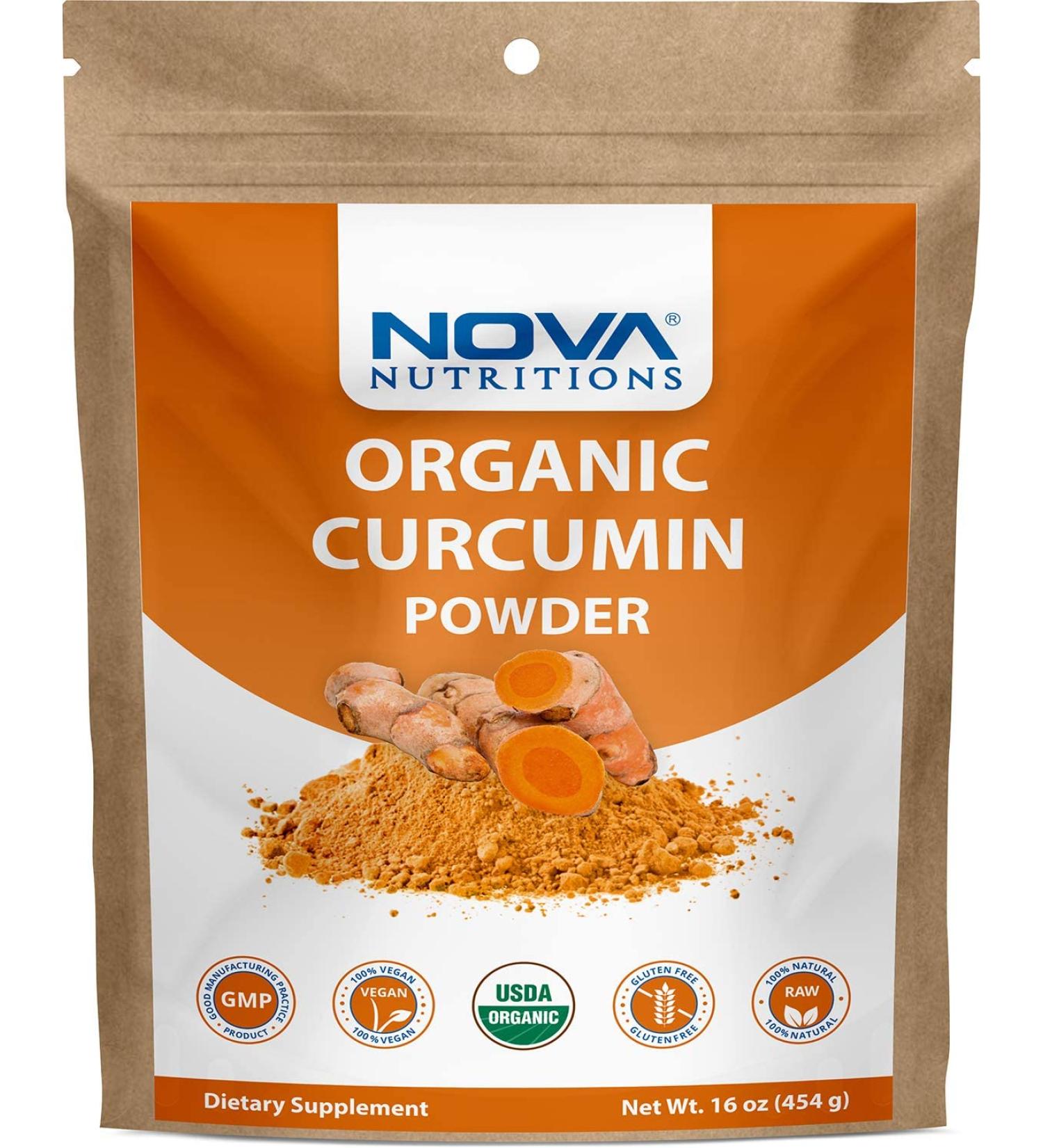 Nova Nutritions Organic Turmeric Curcumin Root Powder 16oz - Curcuma Longa (1lb) - Buy Online on GoSupps.com