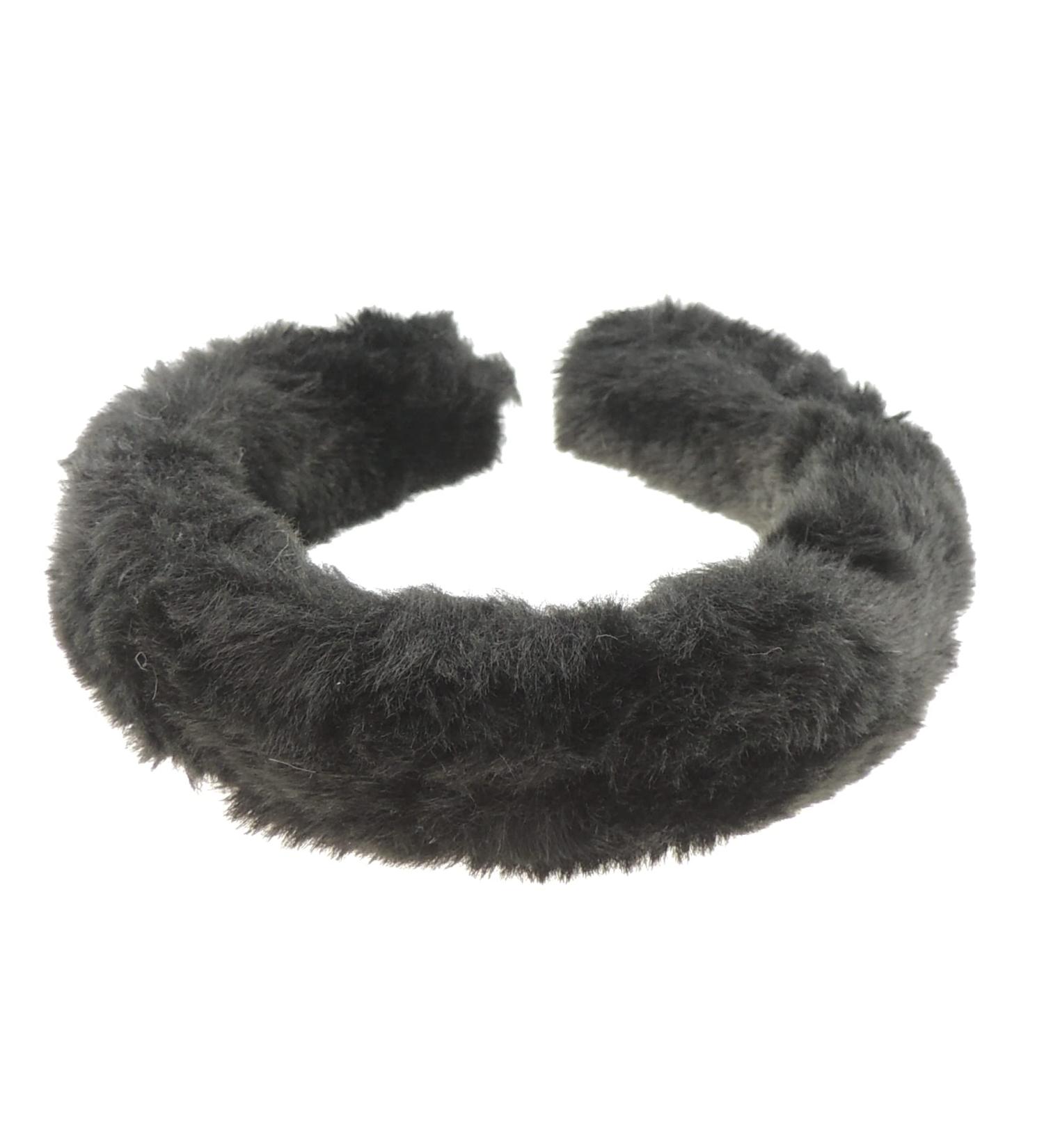 Womens Girls Thick Wide Soft Plush Faux Fur Fabric Boho Vintage Look Winter Christmas Birthday Wedding Bridesmaid Party Headpiece Accessories Hairband Head Hair Headband Alice Band (Black)