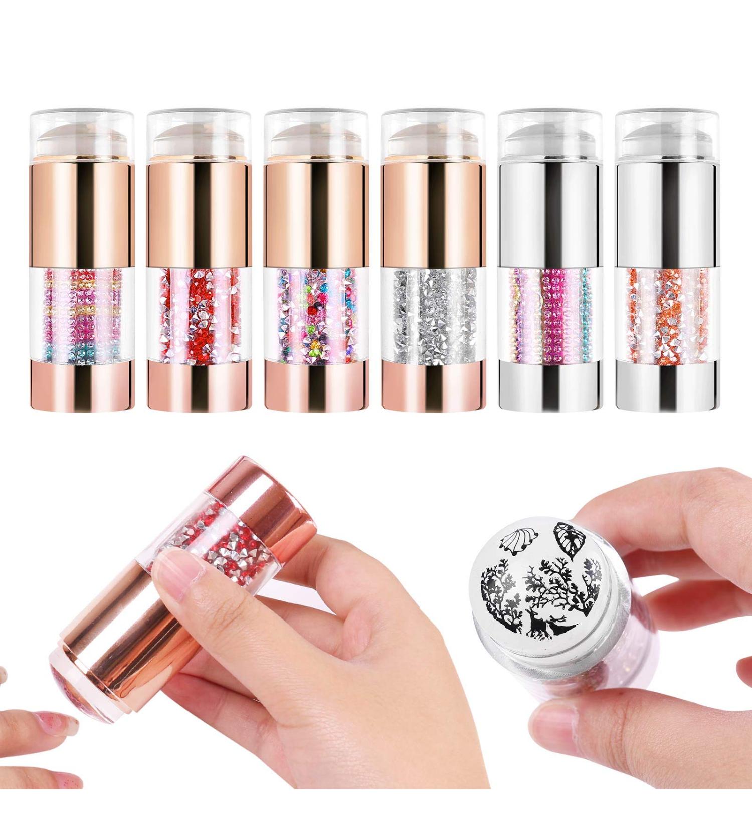 DouborQ 6Pcs French Tip Nail Stamp + Clear & White Double Stamper | 12Pcs Scraper | Nail Art Jelly Stamper for Manicure | DIY Designs - 18 Piece Set - Buy Online on GoSupps.com