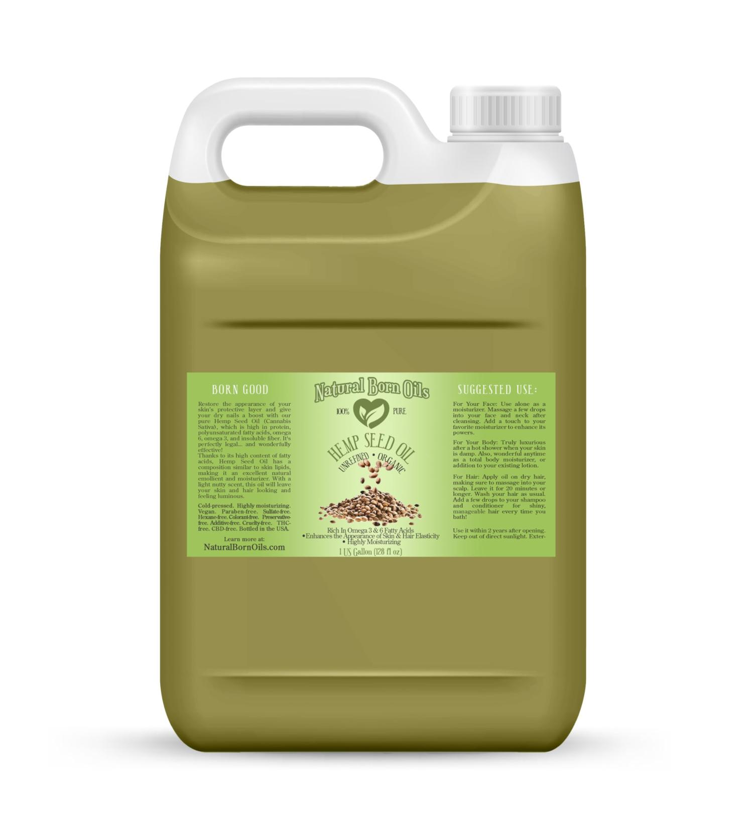Natural Born Oils Hemp Seed Oil 1 Gallon Organic Cold-Pressed Nutrient-Rich Deep Skin Moisturizer Hair Health Booster - Buy Online on GoSupps.com
