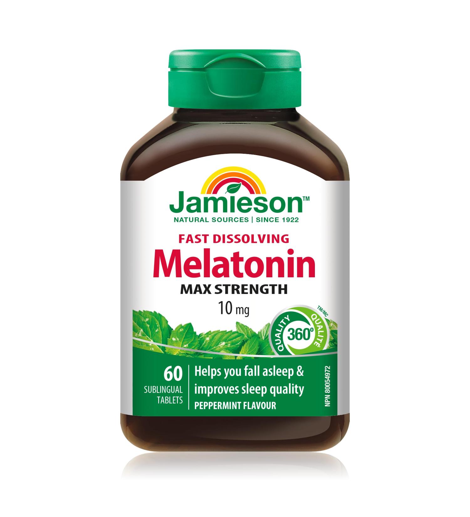 Jamieson Melatonin 10 mg Max Strength - Peppermint Flavour Fast Dissolving Tablets 60 Count (Pack of 1) - Buy Online on GoSupps.com