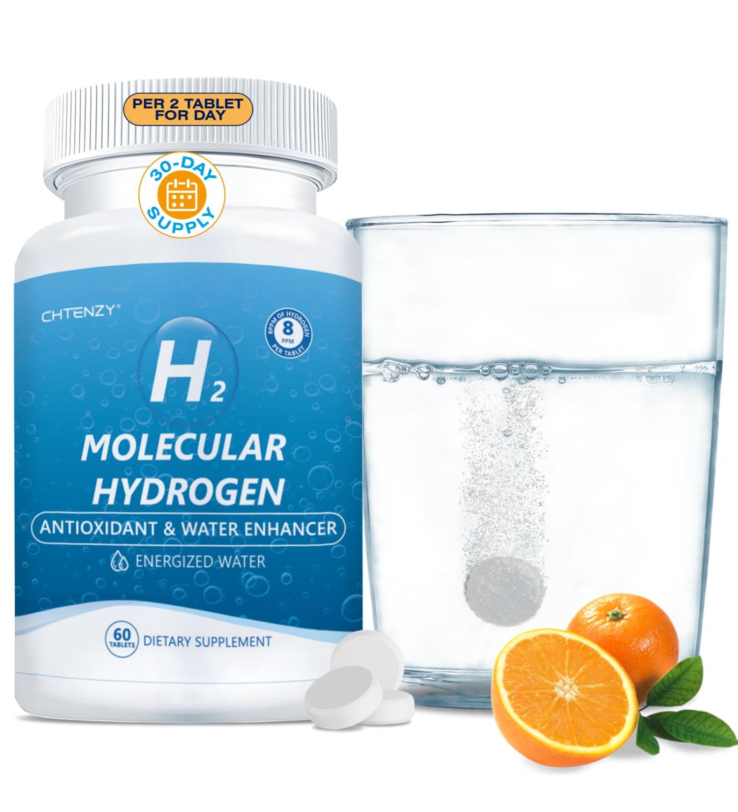 Hydrogen Water Tablets - H2 Molecular Hydrogen Tablets for Drinking Water 8PPM with Magnesium Orange Flavor 60 Count Electrolytes Hydration Support Energy Brain Health Antioxidant Non-GMO 60 Count (Pack of 1) - Buy Online on GoSupps.com
