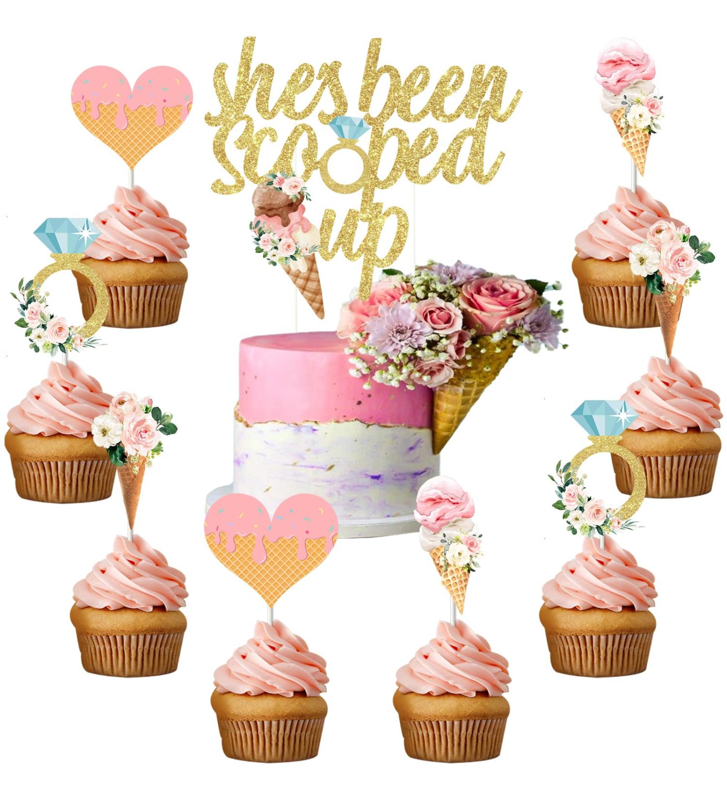 Sursurprise Ice Cream Bridal Shower Decorations She s Been Scooped Up Cake Topper 24pcs Ice Cream Bridal Shower Cupcake Topper Summer Wedding Engagement Bachelorette Party Supplies - Buy Online on GoSupps.com