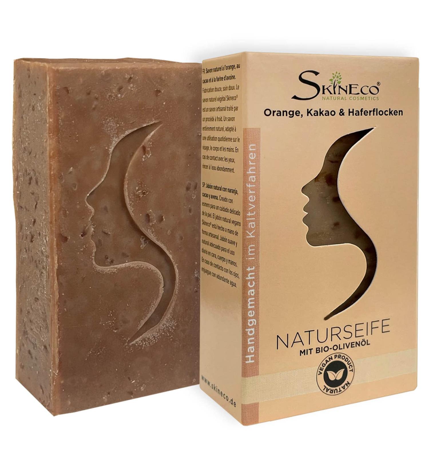 Skineco Natural Soap | Sustainable Shower Soap with Orange Cocoa Oatmeal Organic Olive Oil | Body Soap | Handmade Natural Cosmetics | Soap for Face and Skin | Solid Mild Shower Gel | Vegan - Buy Online on GoSupps.com