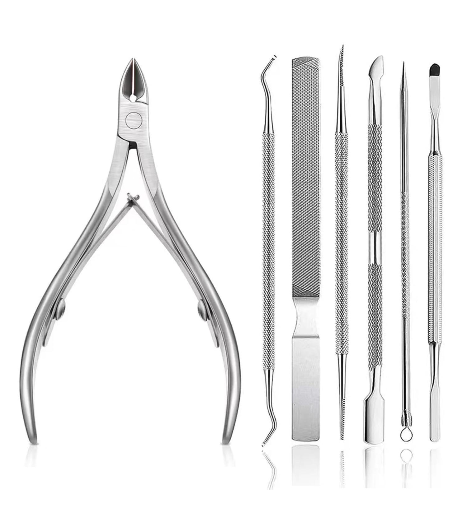 TAMUNI 7 Pcs Cuticle Remover Kit Comprehensive Manicure & Pedicure Tools Set - Cuticle Remover Cutter Nipper and Triangle Cuticle Nail Repair Durable Dead Skin Clipper Manicure Pedicure Tools - Buy Online on GoSupps.com