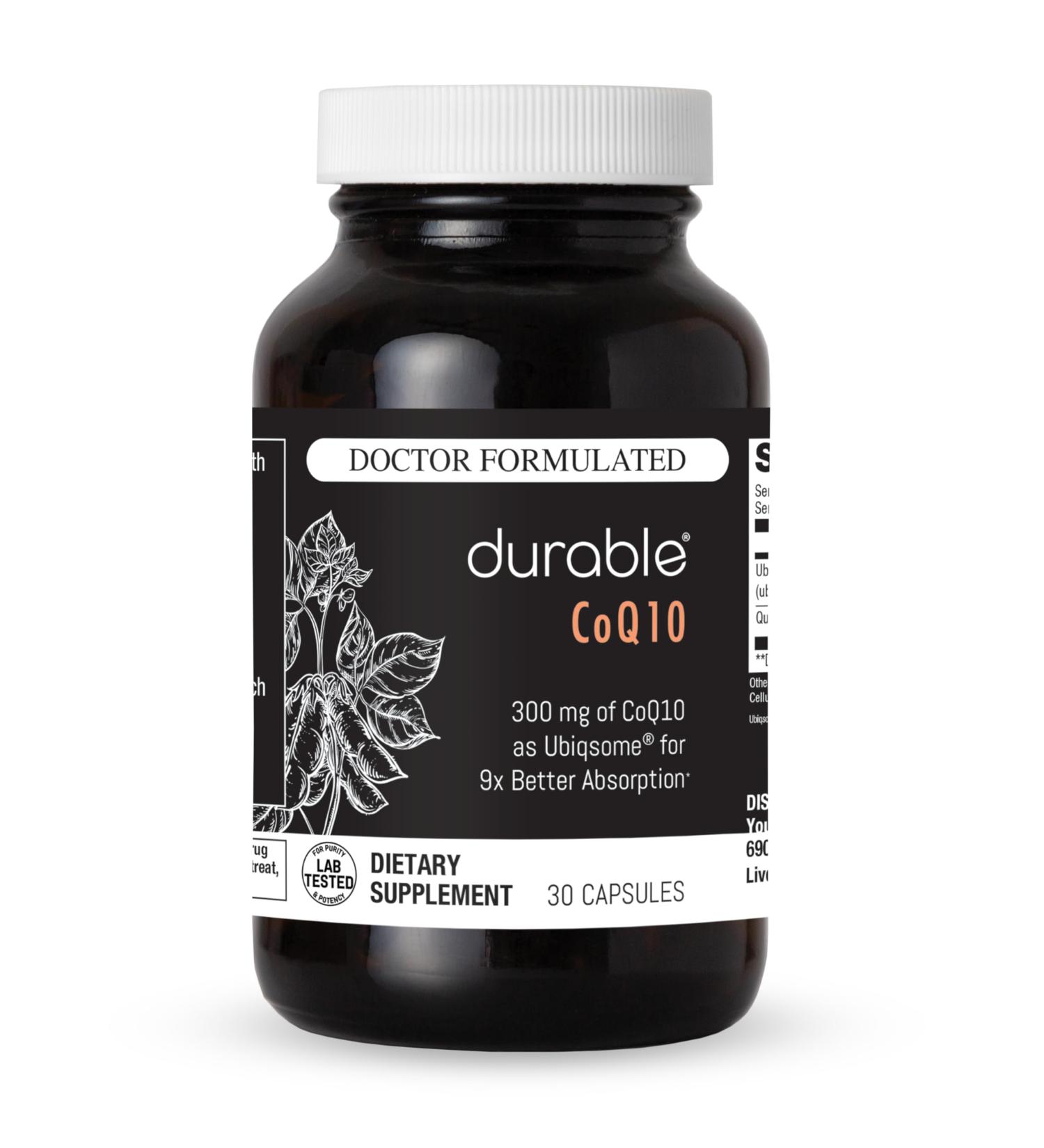Durable CoQ10 300mg Coenzyme Q10 Phytosome with 9X Better Absorption + Quercetin Heart Energy & Cellular Support Doctor Formulated Vegan Non-GMO Made in USA Once-Daily (30 Capsules) 30 Count (Pack of 1) - Buy Online on GoSupps.com