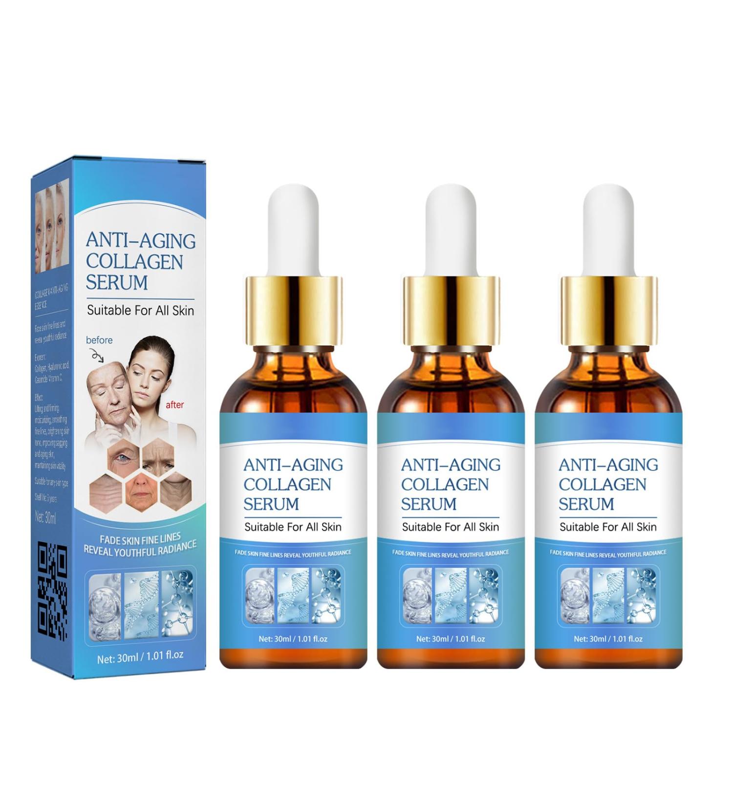 3 Pcs Stock Solution Facial Serum Anti-aging Collagen Face Serum Facial Skin Nourishing Hydrating Moisturizing Skin Care Essence Tighten Skin Reduces Wrinkles and Fine Lines 1.01 FL OZ Each - Buy Online on GoSupps.com