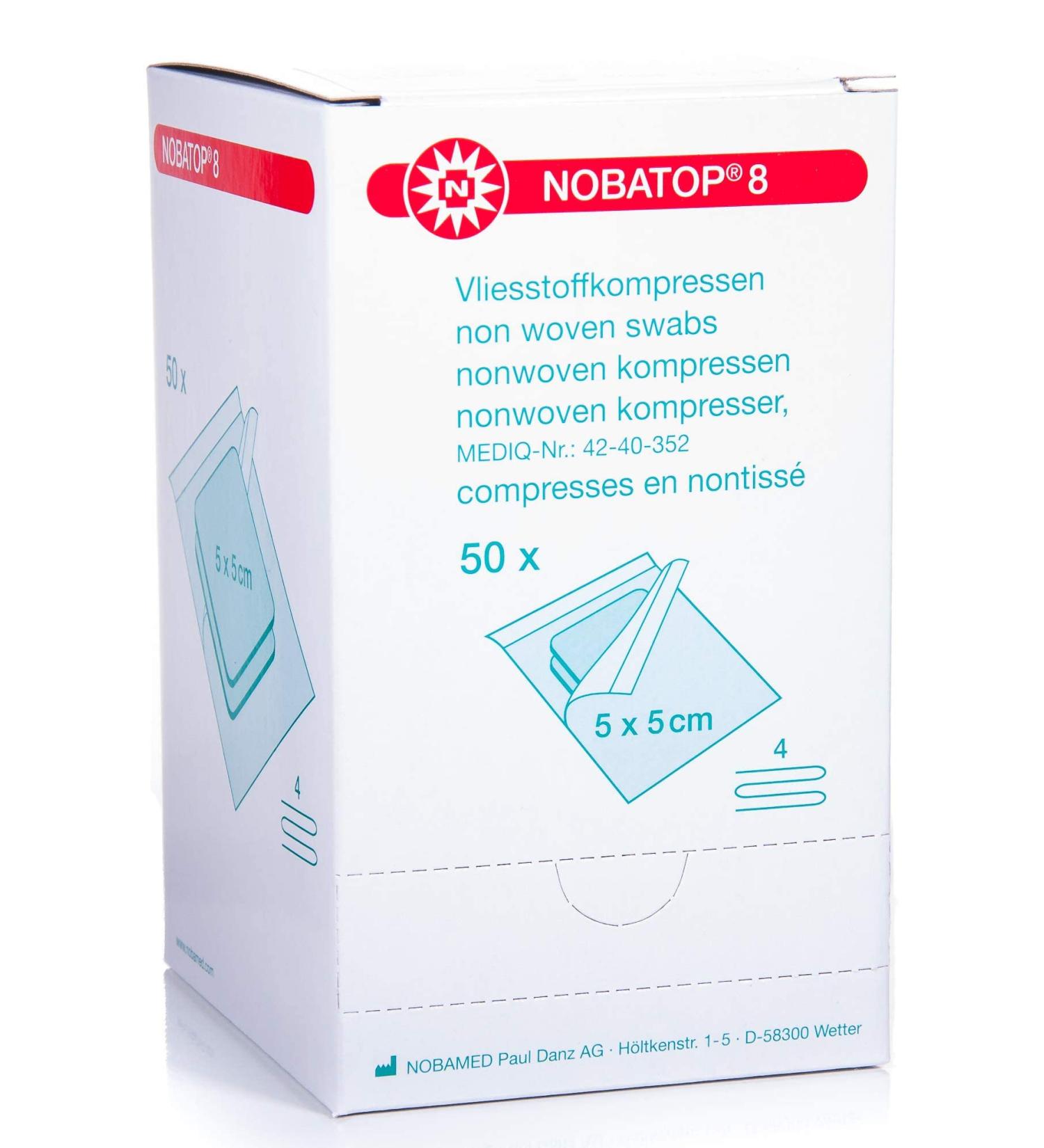 Nobatop-steril 8 Nonwoven Compresses - White 5x5 cm (50 pcs) | Premium Medical Supplies for International Shipping - Buy Online on GoSupps.com