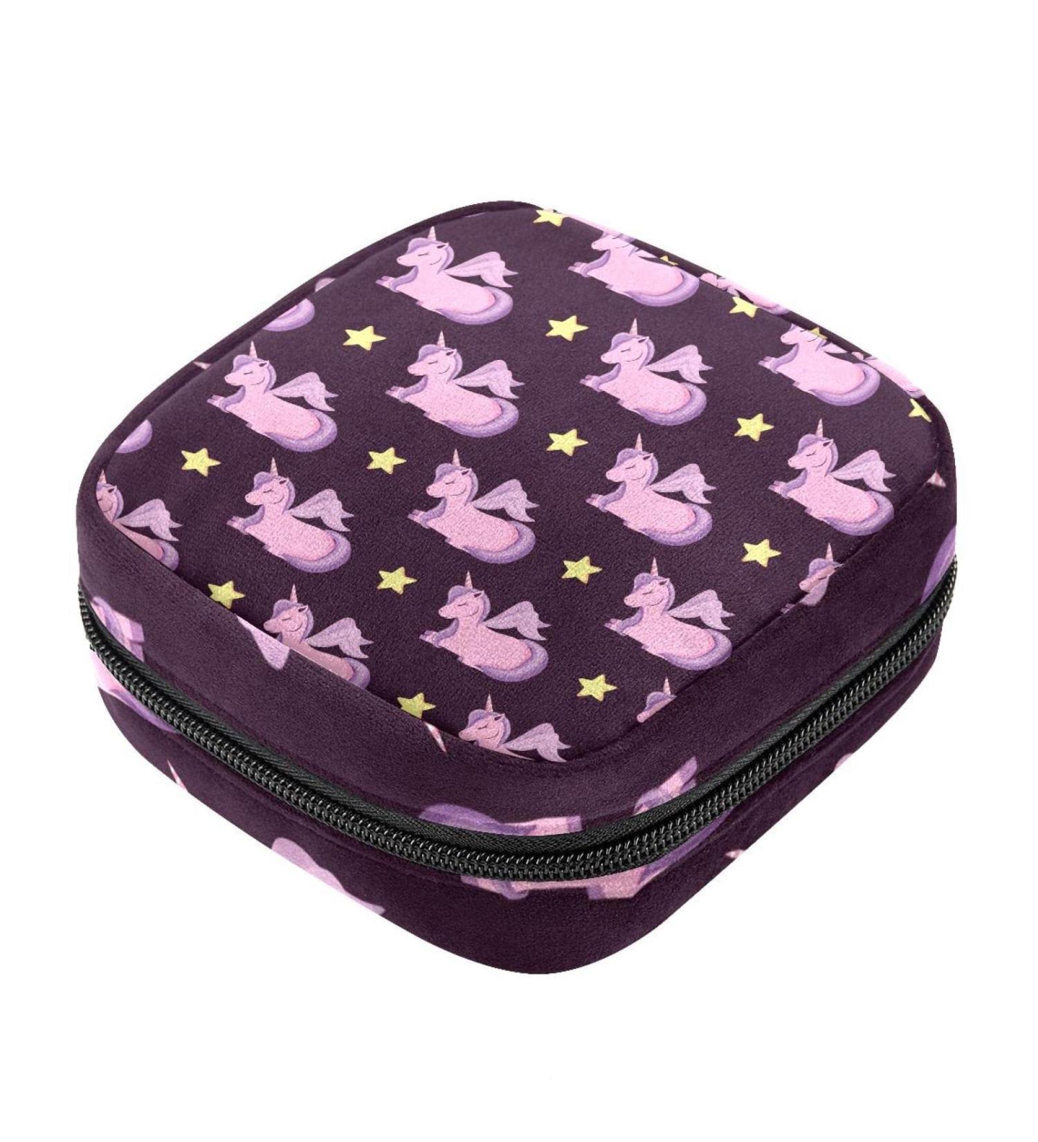 Stylish Women's Napkin Storage Bag - Fairytale Pink Unicorn Pattern | Portable Menstrual Cup & Bandage Organizer - Buy Online on GoSupps.com