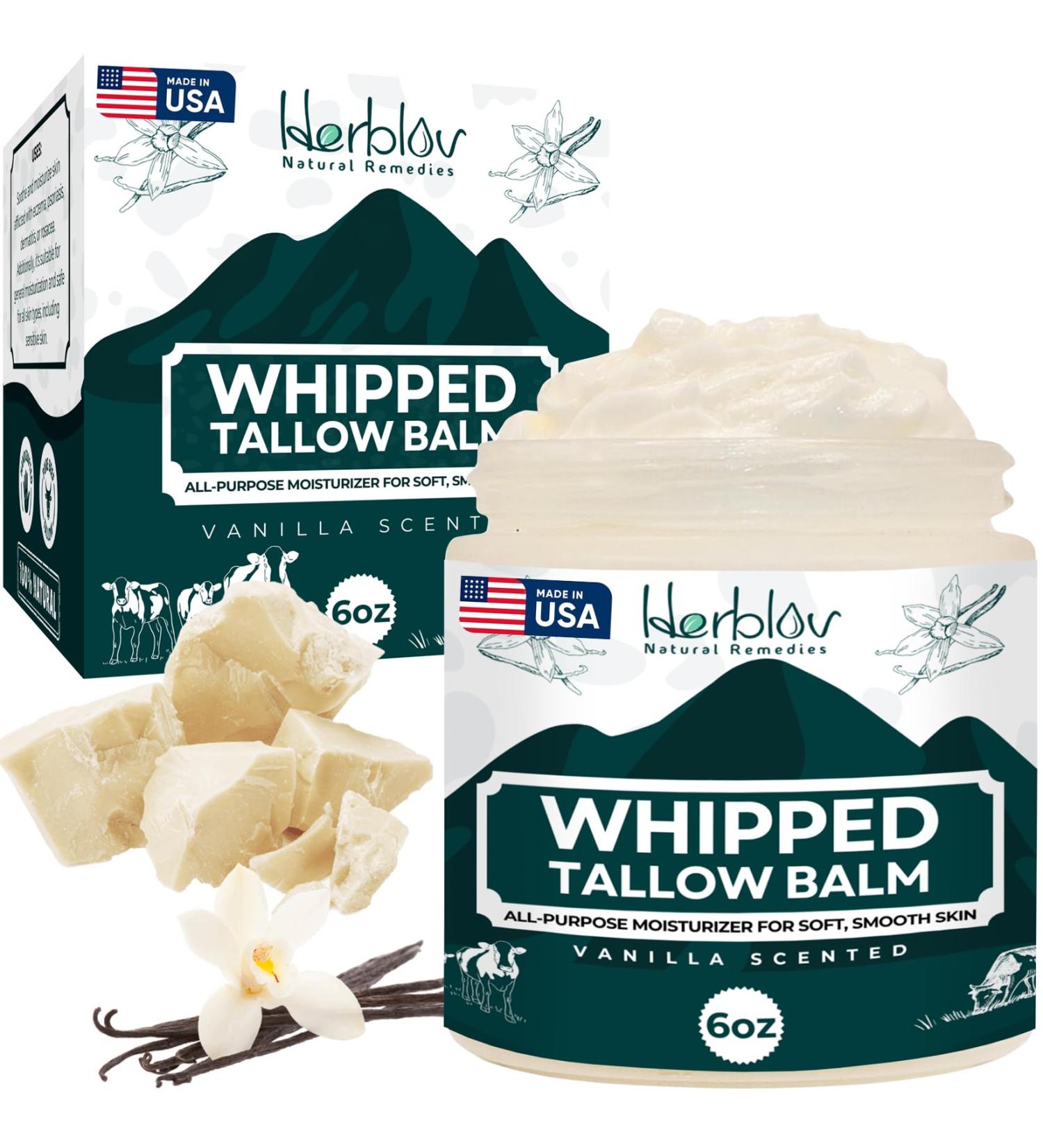 Beef Tallow Balm Natural Grass Fed Whipped Tallow and Honey All Purpose Balm Moisturizing Face and Body Lotion for Eczema Cracked Dry Itchy Irritated Skin Skin Repair Made in USA (Vanilla) - Buy Online on GoSupps.com