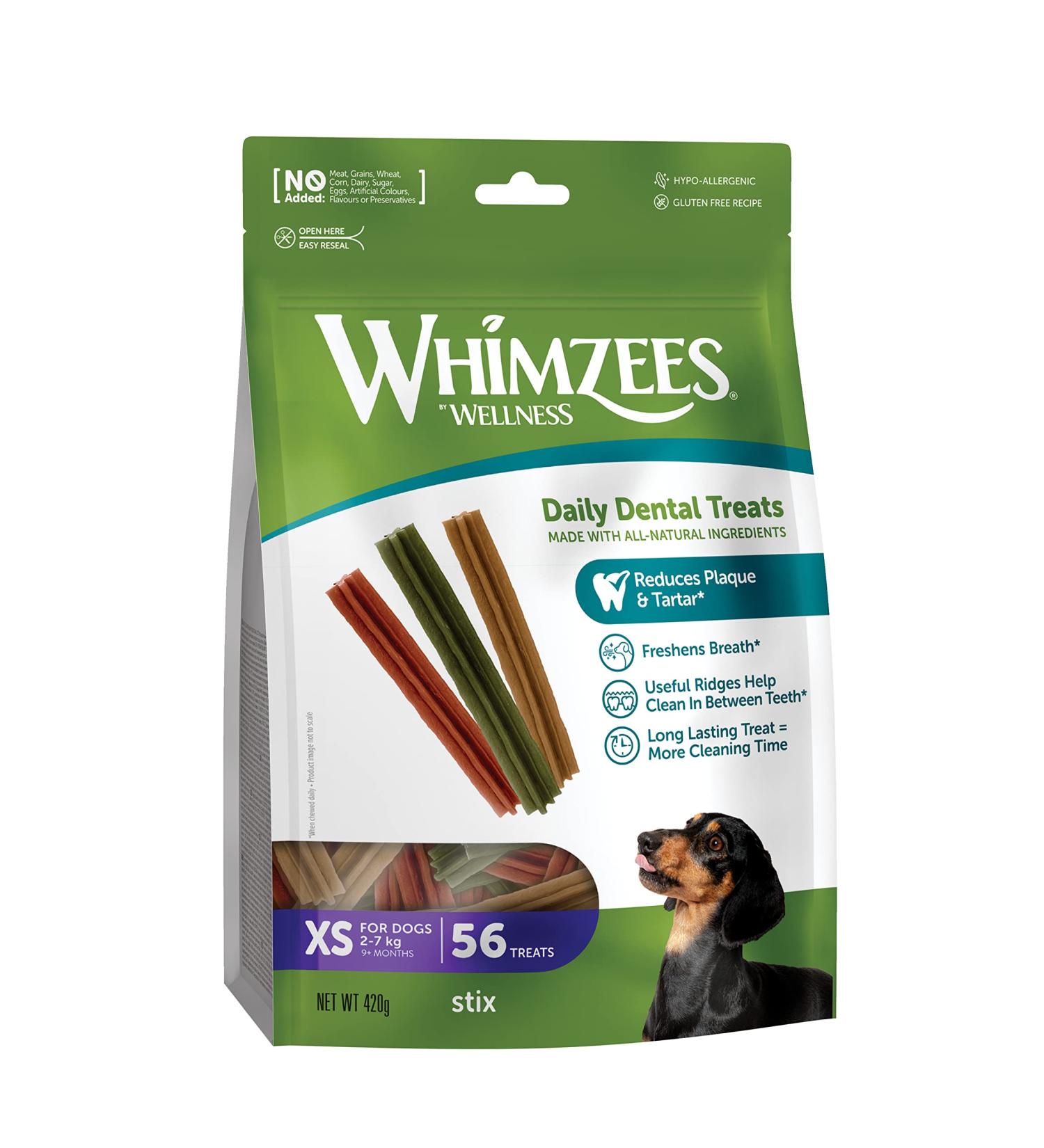 Whimzees by Wellness Stix - Natural Grain-Free Dental Care Snacks for Very Small Dogs | XS Couch Sticks 56 Pieces - 1 Pack - Buy Online on GoSupps.com