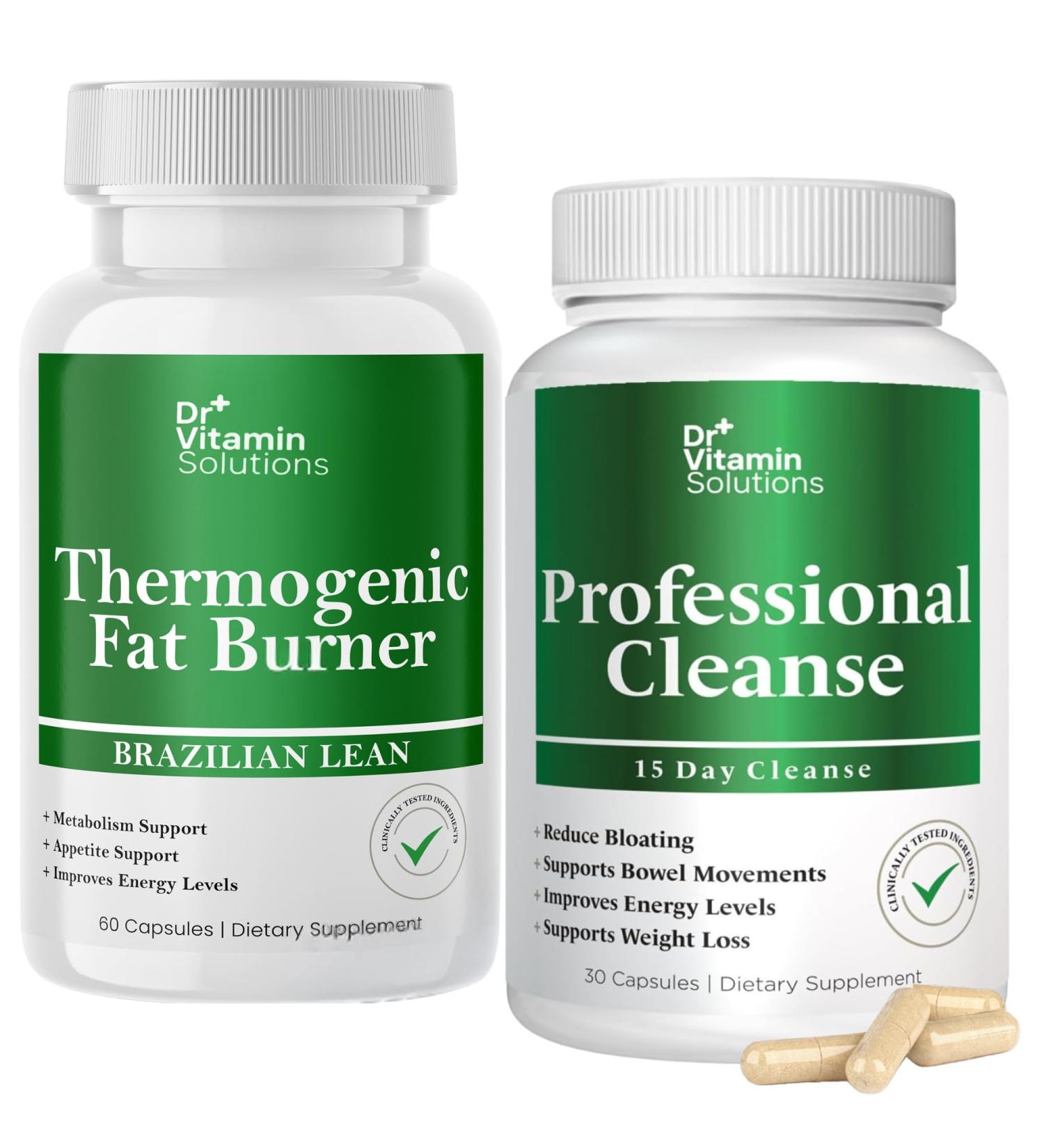 DR VITAMIN SOLUTIONS Thermogenic Fat Burner and Detox Cleanse Bundle - 15 Day Cleanse for Weight Management Gut Health and Bloating Relief - 90 Capsules - Buy Online on GoSupps.com