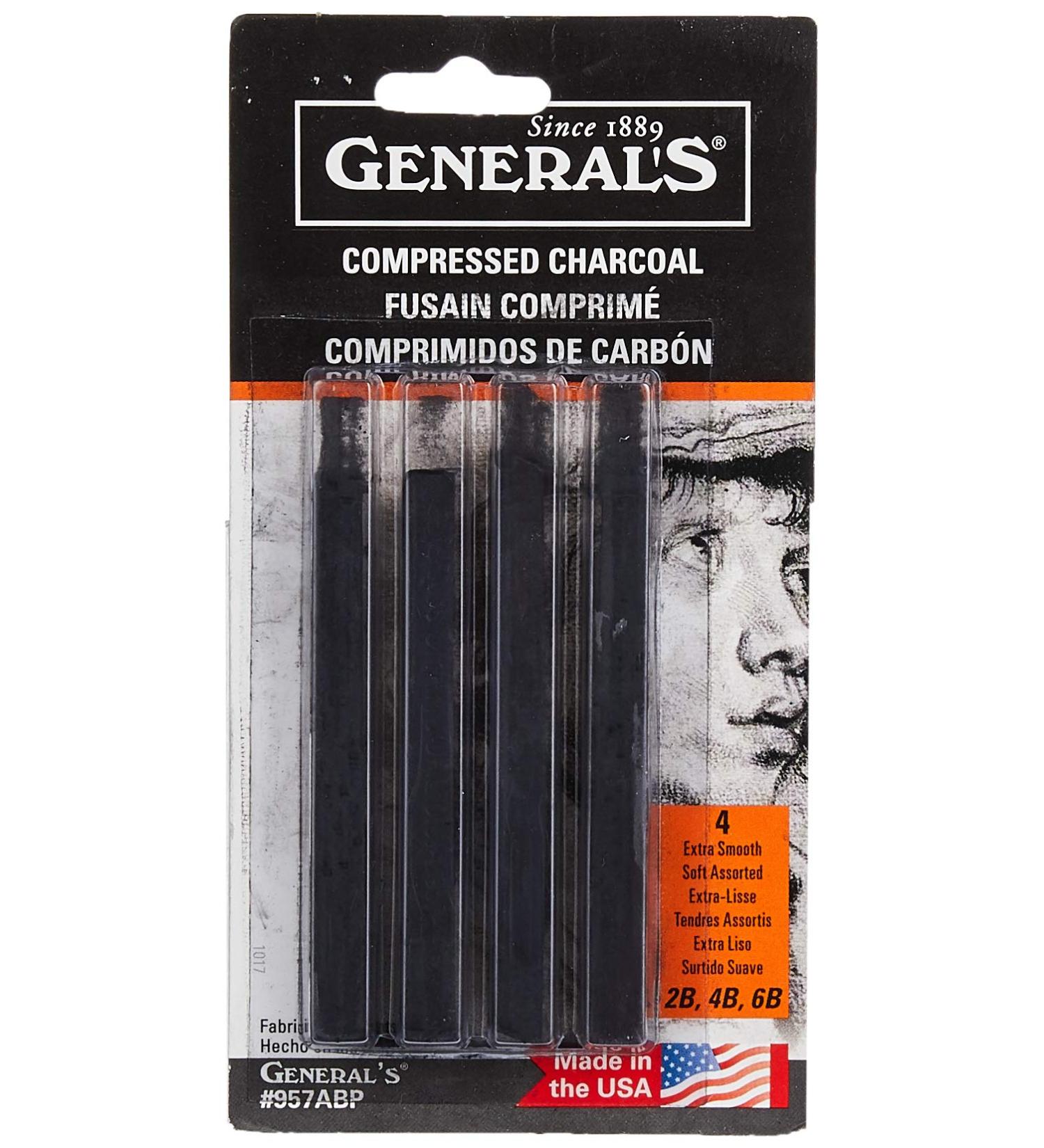 General Pencil 957ABP Compressed Charcoal Sticks 4/Pkg-Black - Soft Assorted 1 - Buy Online on GoSupps.com