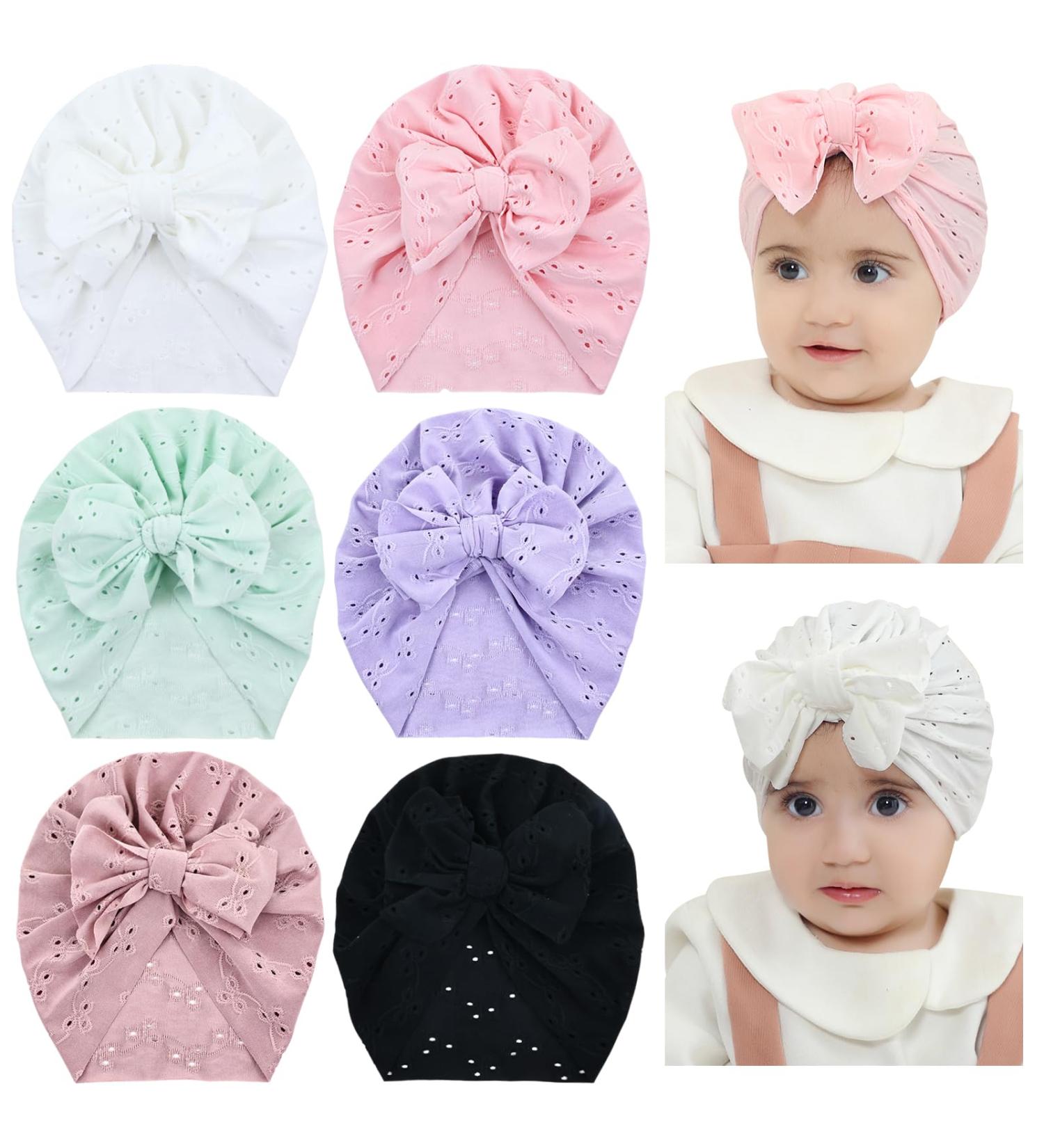 Cinaci 6-Piece Cute Baby Turban Hats with Bow for Girls - Soft Stretchy Nursery Caps for Newborns and Toddlers - Buy Online on GoSupps.com