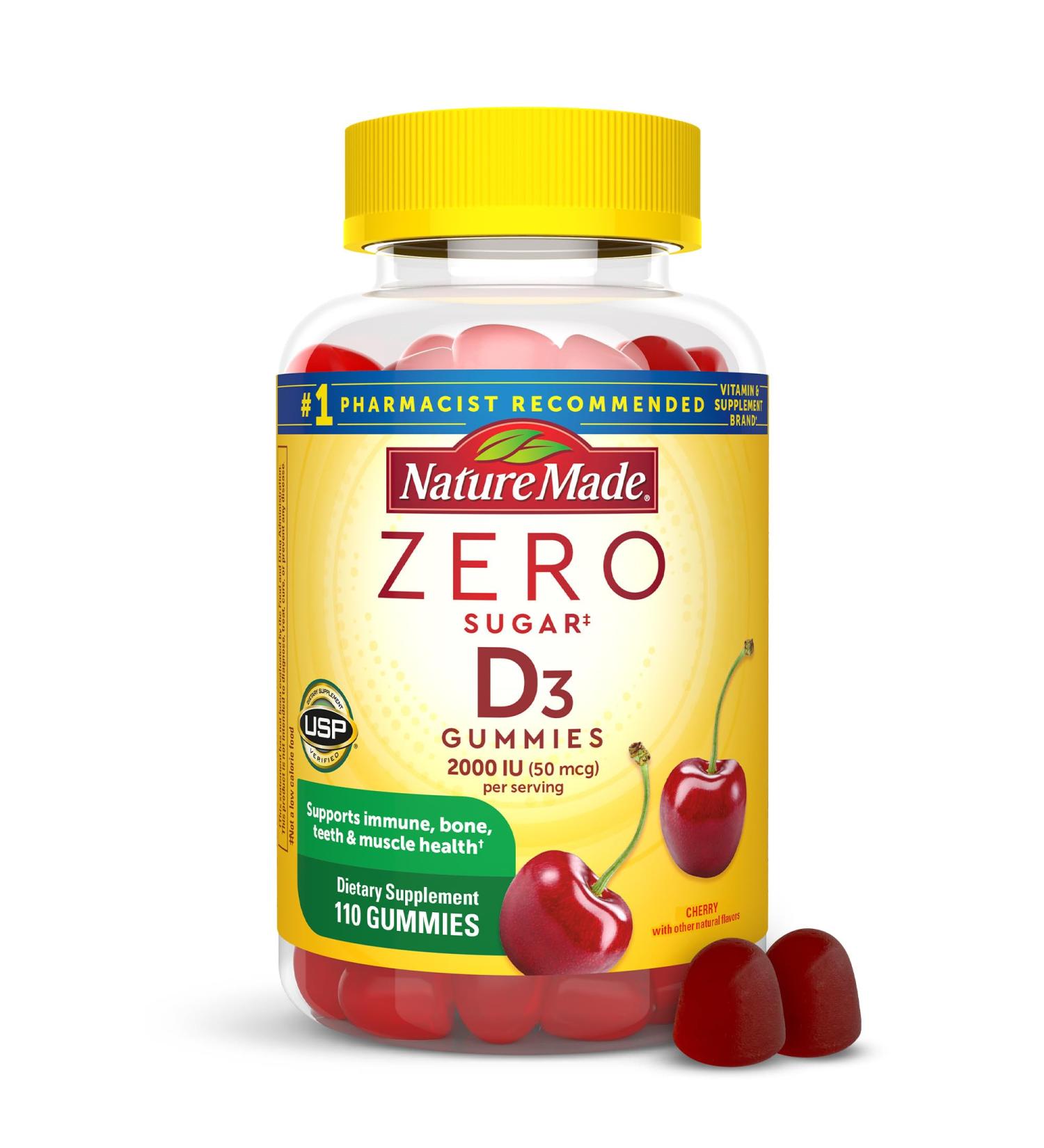Nature Made Zero Sugar Vitamin D3 Gummies 2000 IU (50 mcg) Per Serving Bone & Immune Support Aspartame Free 110 Vitamin D Gummies 55 Day Supply 110 Count (Pack of 1) - Buy Online on GoSupps.com