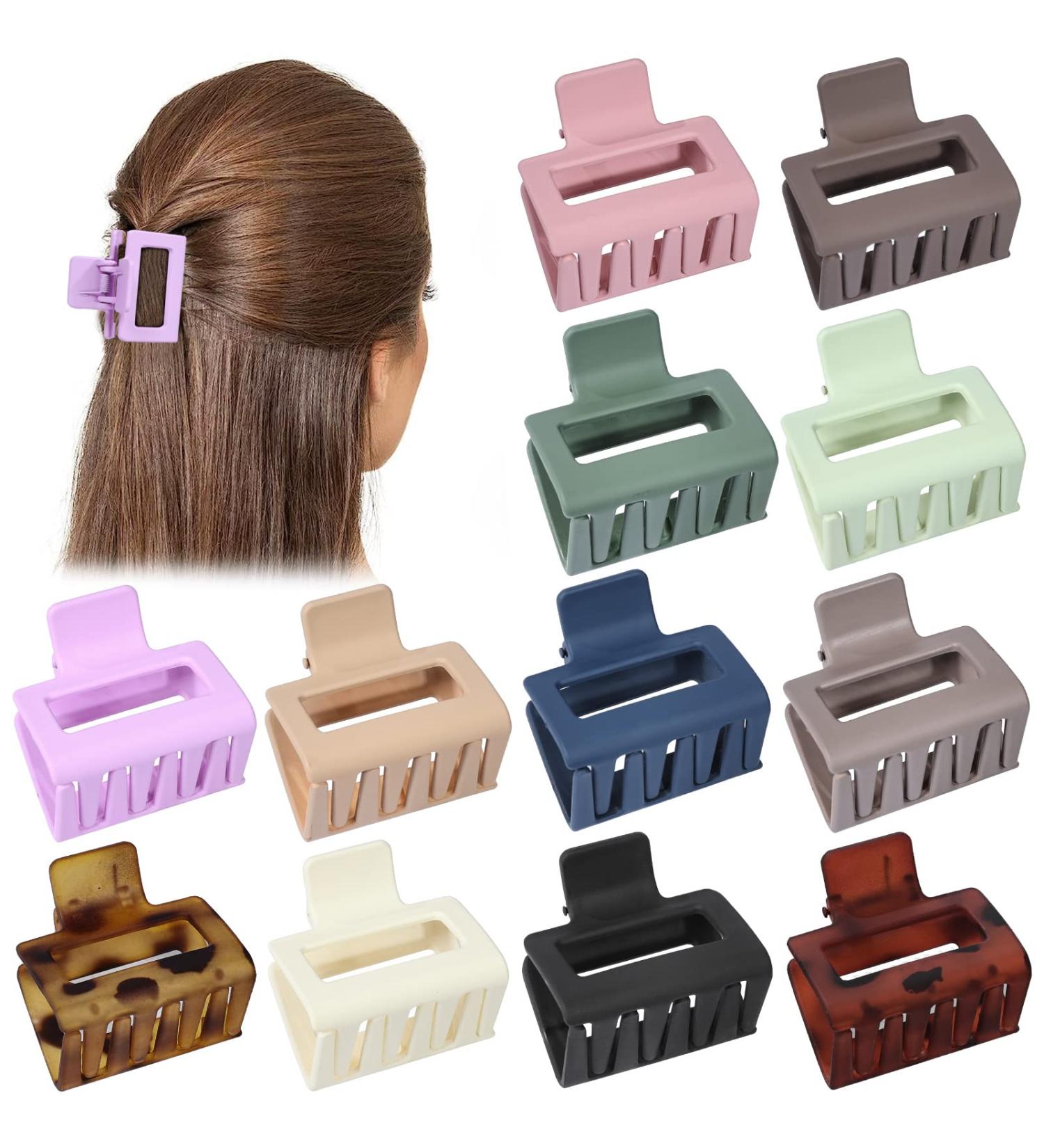 12 Matte Medium Hair Clips, 2-Inch Thick Square Tweezers, Non-Slip Medium Claw Hair Clips for Thin Hair - Small and Medium-Sized Hair Clips for Women and Girls - Buy Online on GoSupps.com