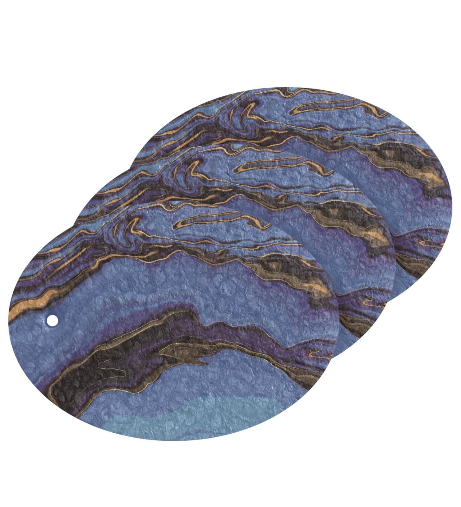 3-Pack Cleaning Kitchen Sponges Oval Blue and Gold Marble Kitchen Cellulose Dishwashing Wood Pulp Cotton one sizex3 Blue gold - Buy Online on GoSupps.com