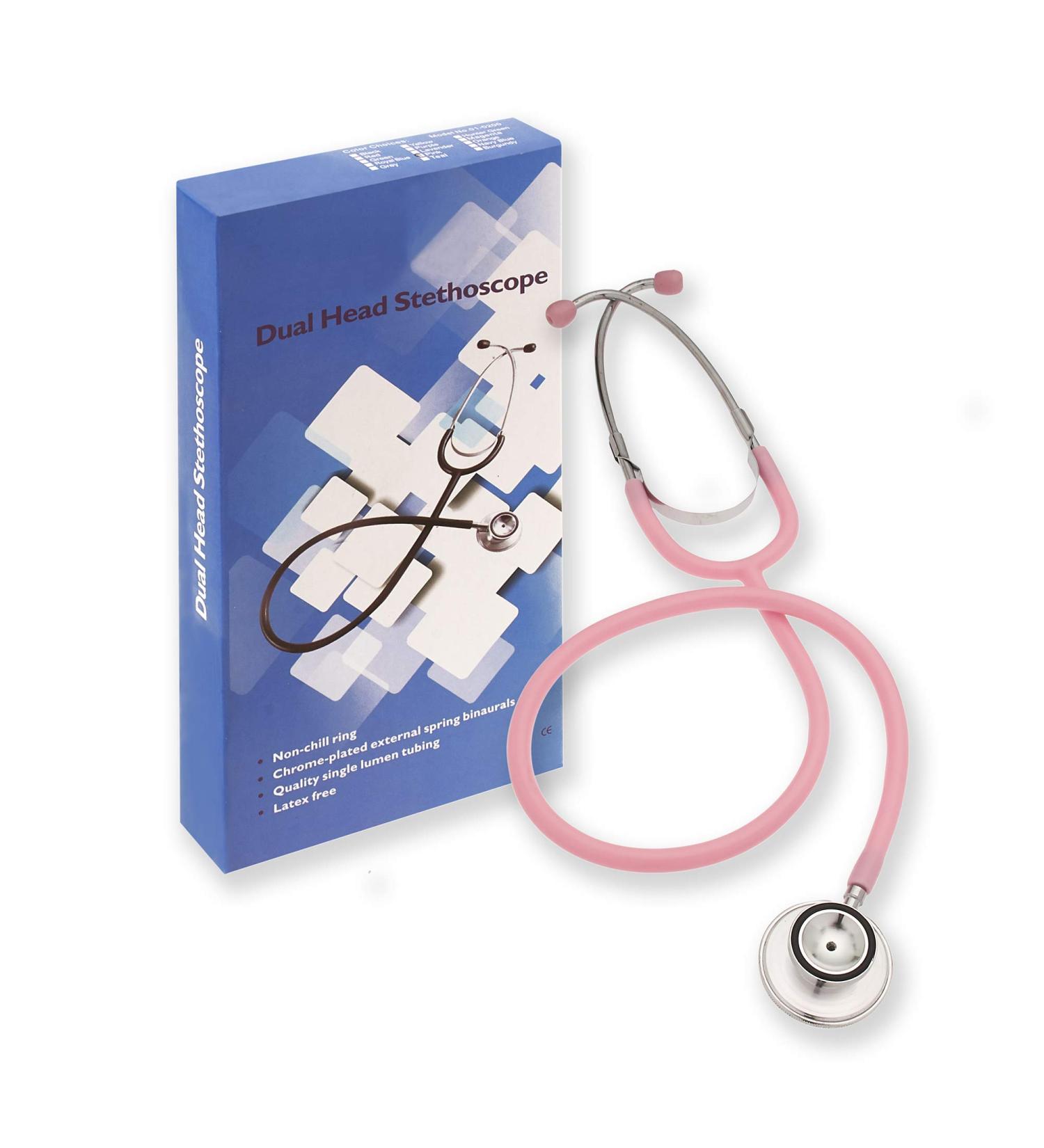 Classic Dual Head Stethoscope for Medical and Home use - Ideal for Nurses, Medical Students, Doctors, EMTs - Diagnostic Stethoscope for Basic Heart + Lung assessments (Pink)