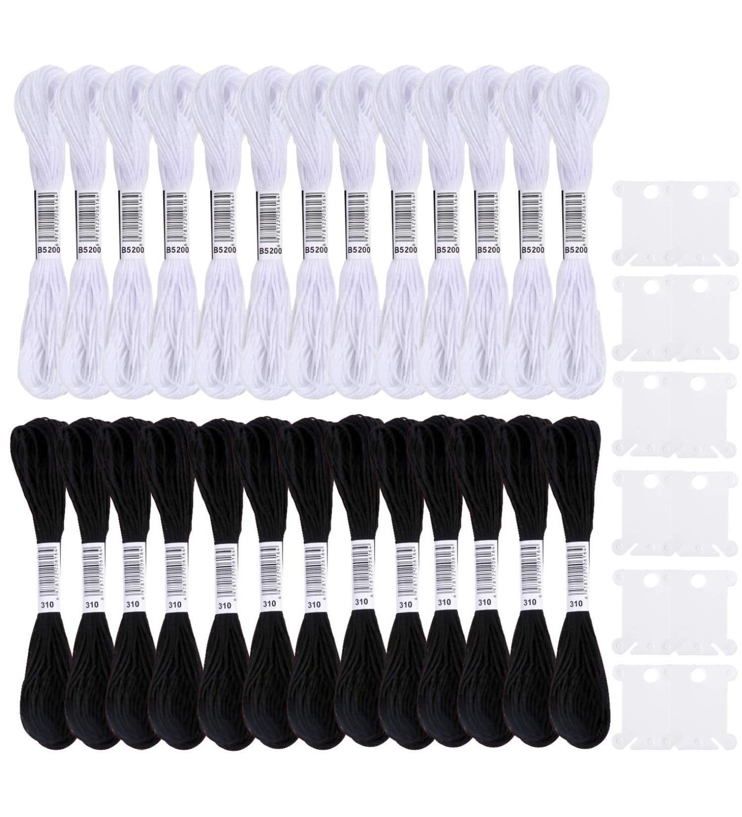 Cldamecy 26 Skeins White & Black Embroidery Floss Set with 10 Floss Bobbins - Ideal for Cross Stitch, Friendship Bracelets, and DIY Art - Buy Online on GoSupps.com