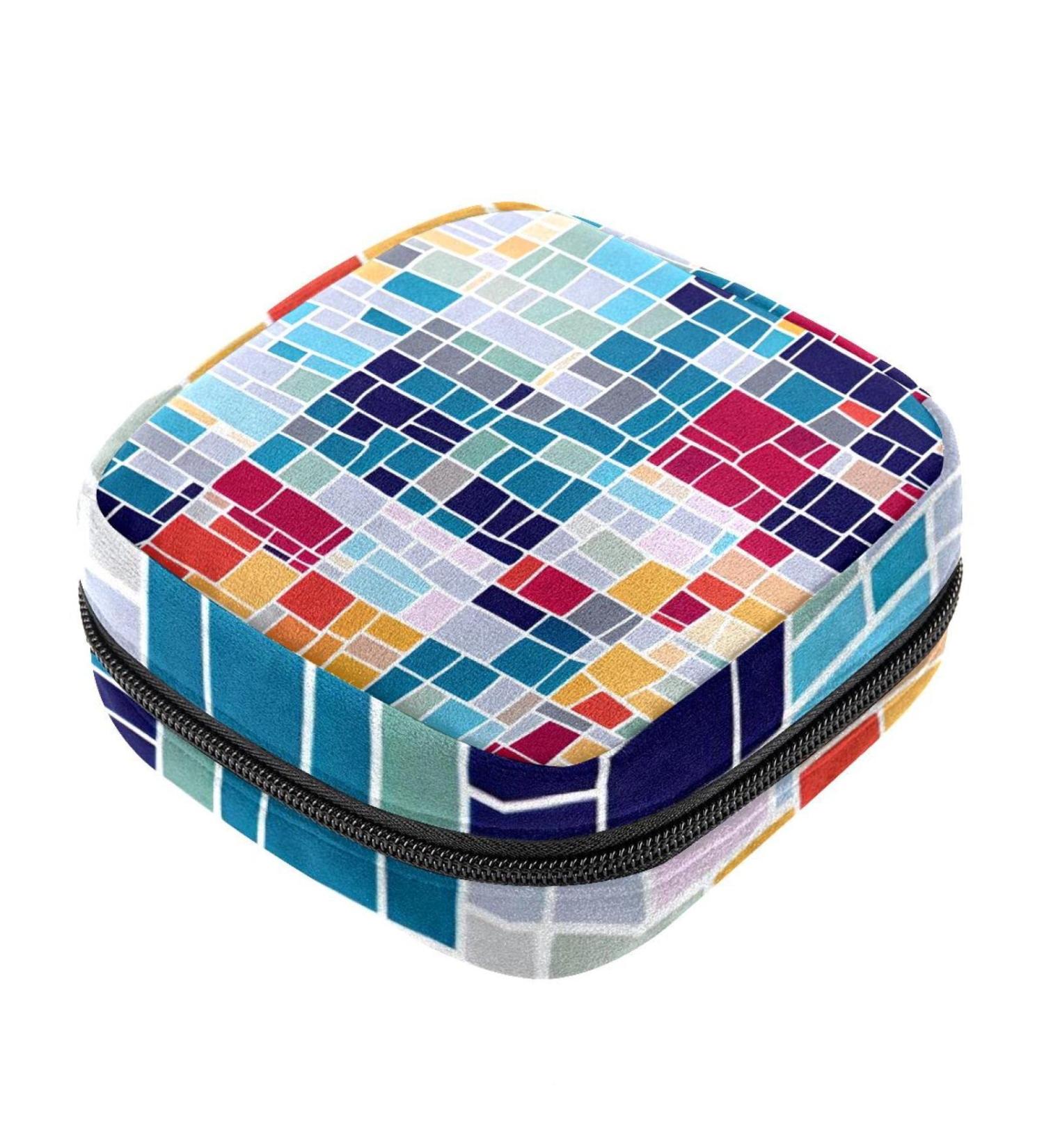 Buy Colorful Mosaic Menstruation Pad Bag with Zipper | Women's Tampon & Napkin Collection Bags | Stylish & Functional Storage for Women & Girls - Buy Online on GoSupps.com