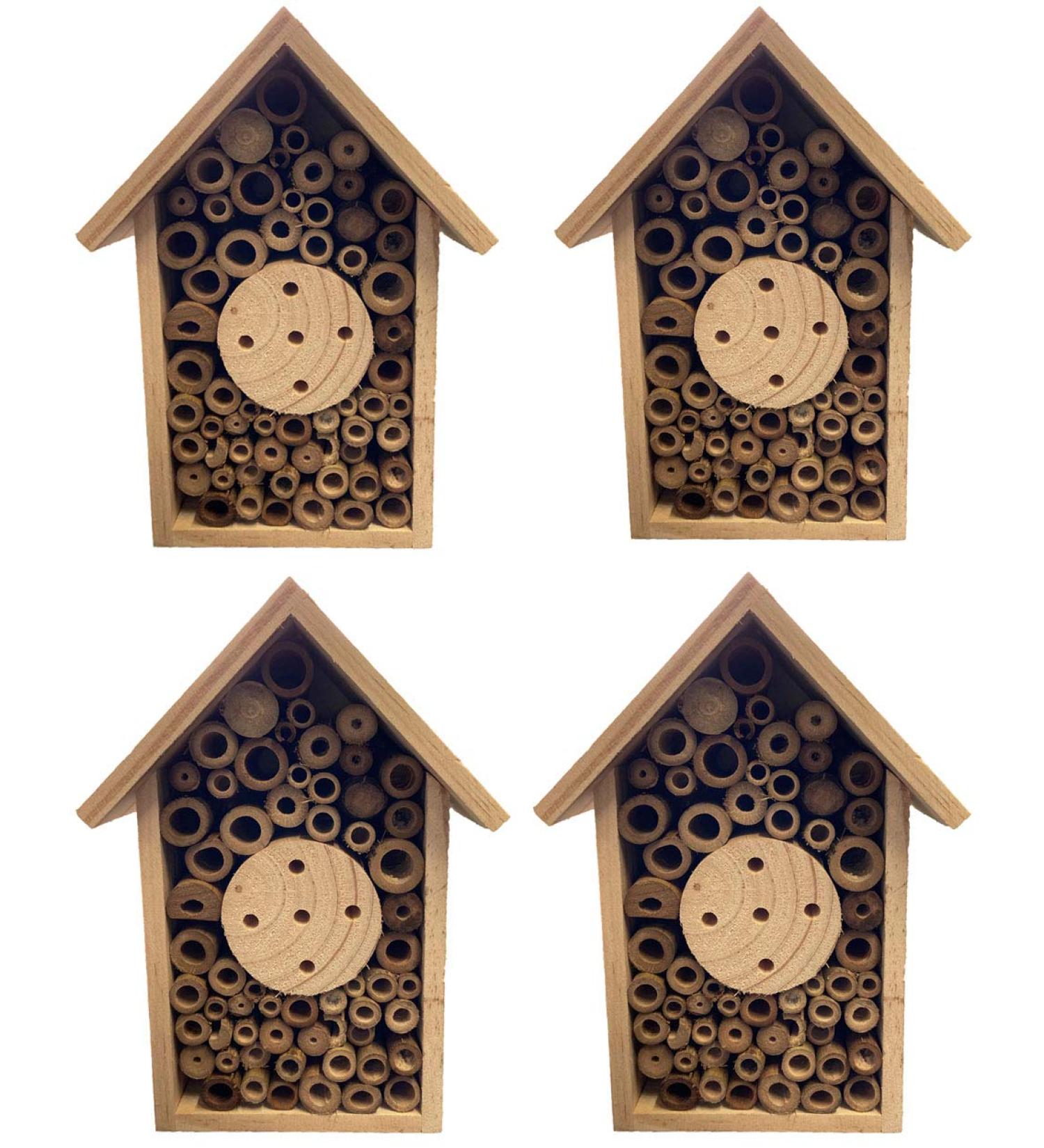 4 x Wooden Bee Butterfly & Insect Hotel Hanging Shelter Garden Nesting Habitat Box Weather Resistant - Buy Online on GoSupps.com