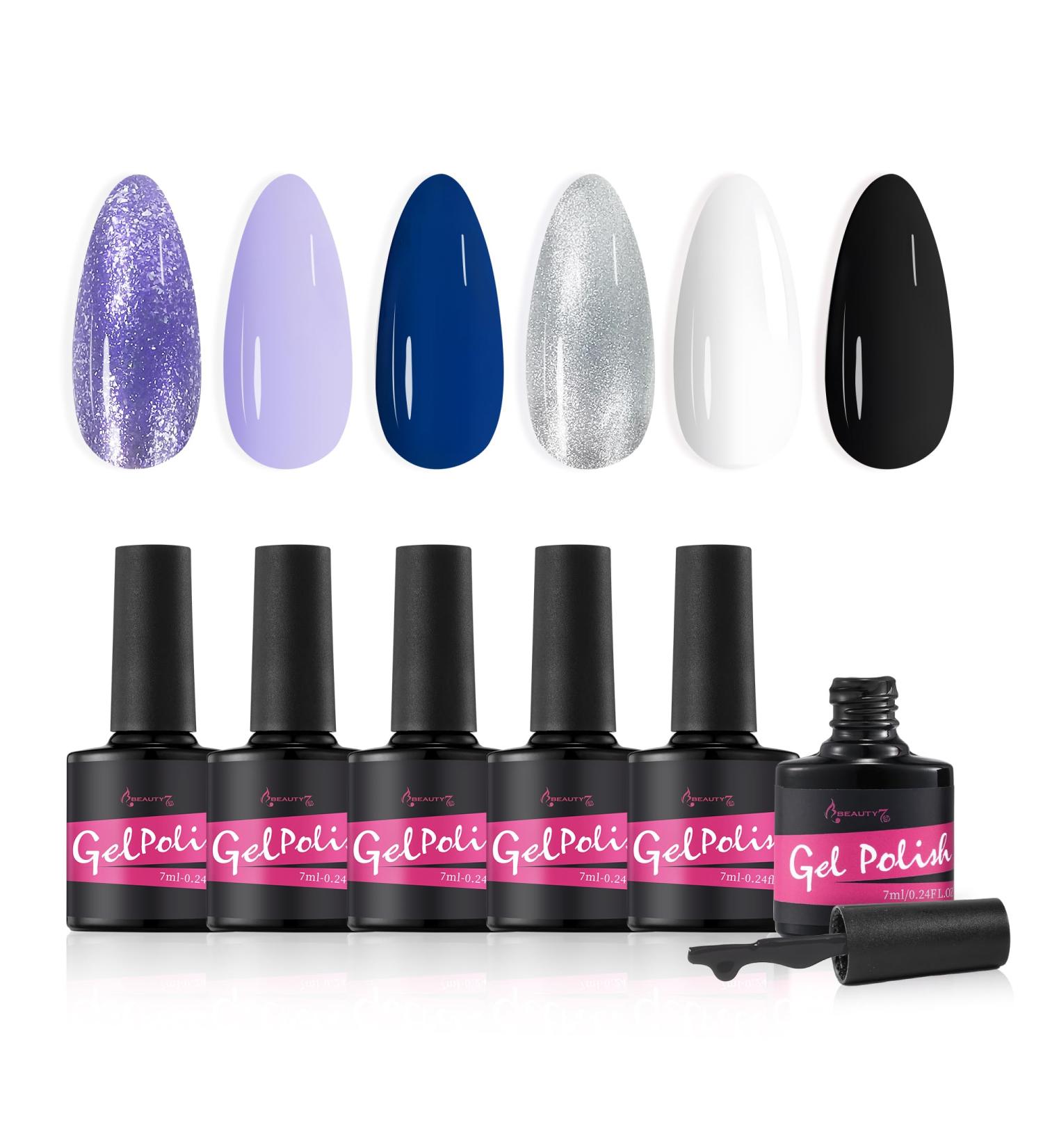 Beauty7 UV Nail Polish Set 6 Colours 7 ml Manicure Gift for Beginners Nail Art Salon DIY Gel Polish Shellac Nail Polish UV Gel Set for Nail Design Misty Ice - Buy Online on GoSupps.com
