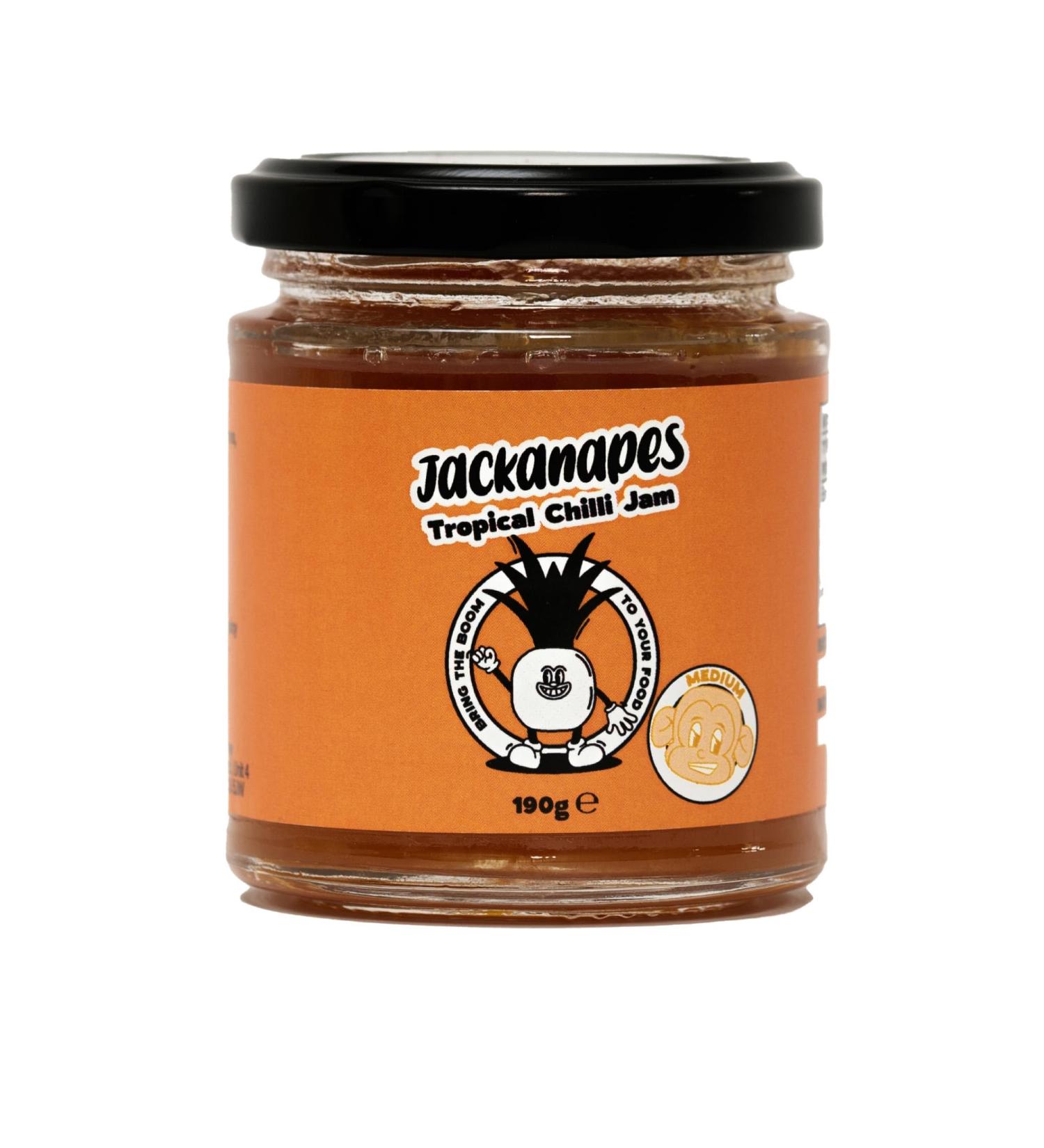 Tropical Chilli Jam by Jackanapes 190g - Medium Heat Vegan Jam with Mango, Pineapple, Papaya - Made in UK - Buy Online on GoSupps.com