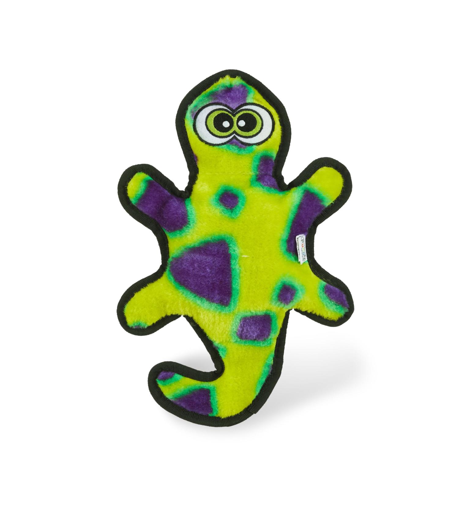Outward Hound Invincibles Plush Gecko Dog Toy - Durable Squeaky Toy with 2 Squeakers - Size S - Yellow/Green - Buy Online on GoSupps.com