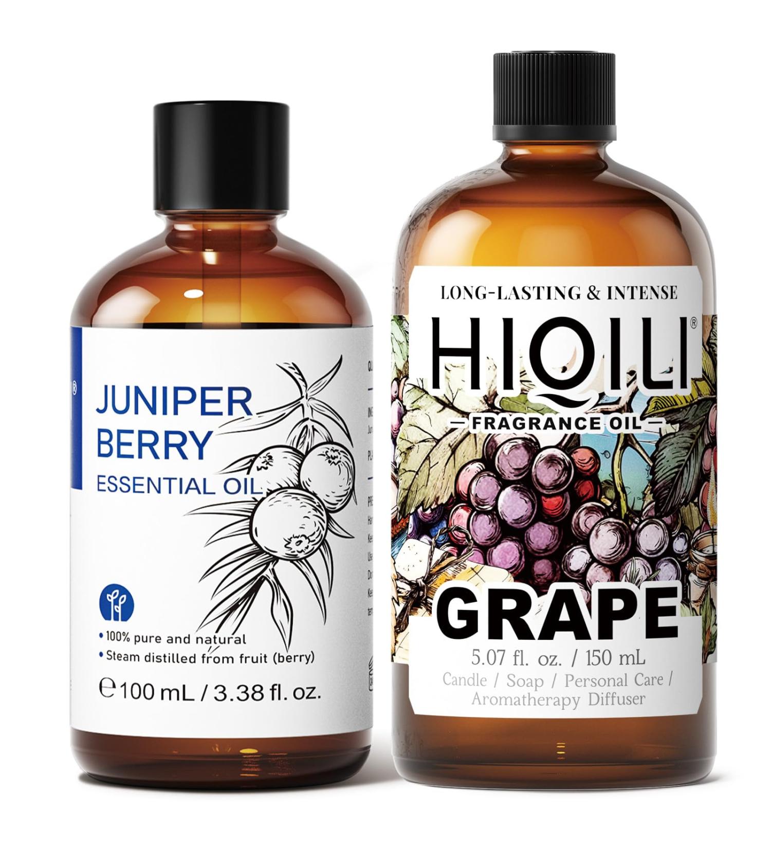 HIQILI 100ML Juniper Berry Essential Oil & 150ML Grape Fragrance Oil for DIY Diffuser - Buy Online on GoSupps.com