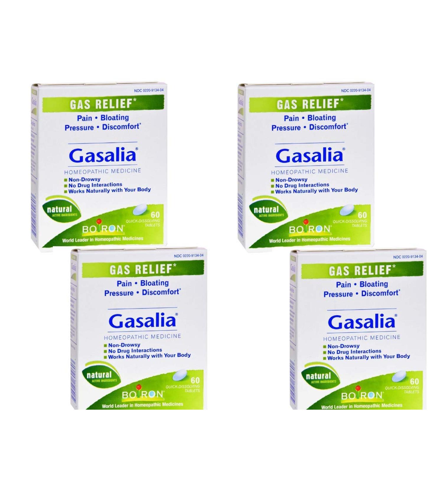 Boiron Gasalia Gas Relief - Homeopathic - Temporarily relieve bloating pressure and pain associated with gas - 60 Tablets (Pack of 4)