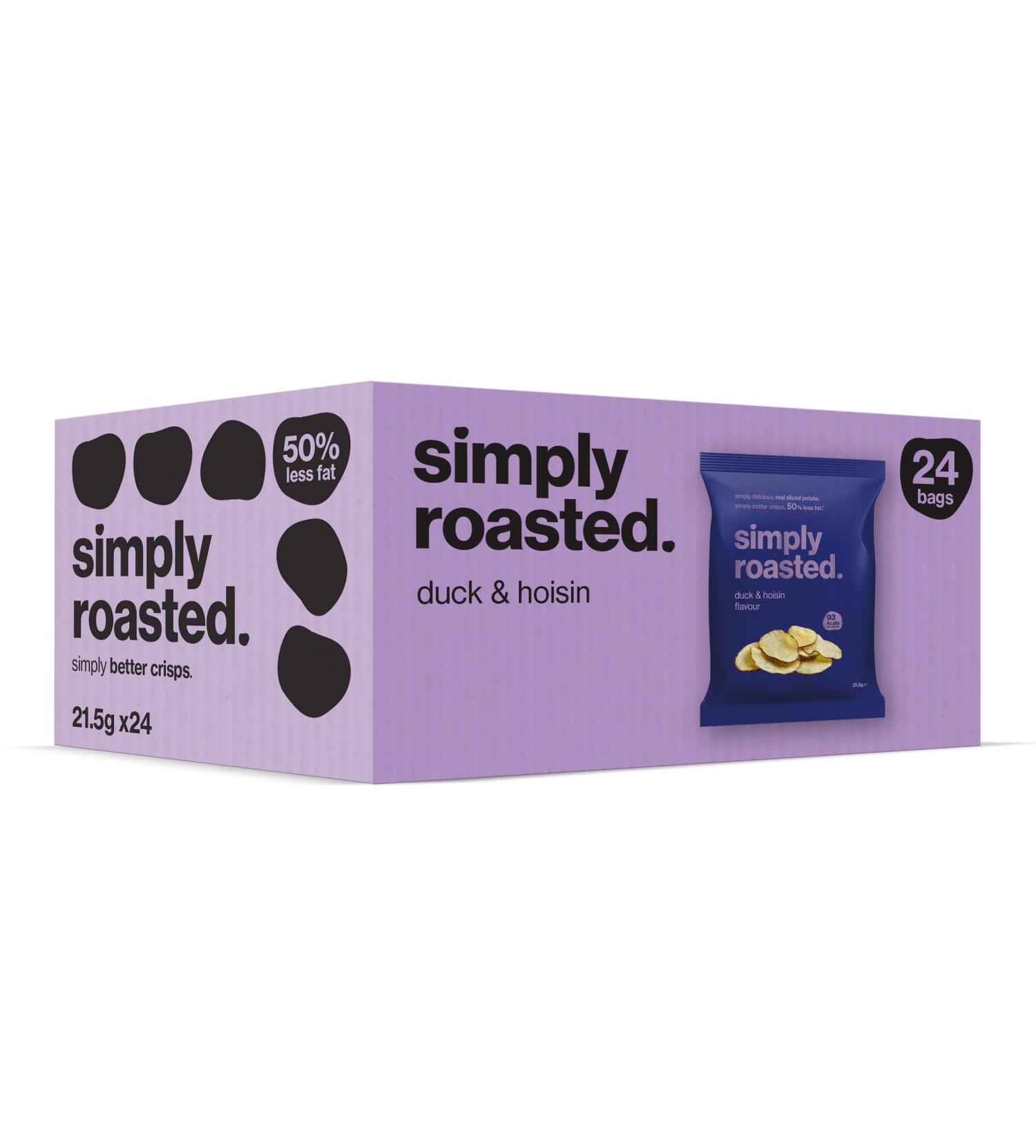 Simply Roasted Duck & Hoisin Flavour Crisps 24 x 21.5g | 50% less fat | 25% less salt | Less than 99 calories | triple roasted crunchy potato crisps (Box of 24 x 21.5g bags) Duck & Hoisin 21.5 g (Pack of 24) - Buy Online on GoSupps.com