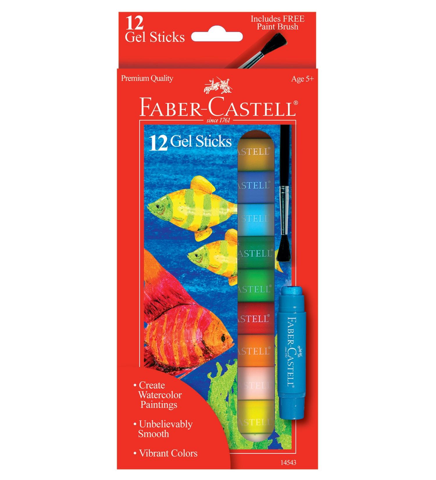 Faber-Castell Gel Sticks - 12 Twistable Watercolor Crayons for Kids with Brush - Buy Online on GoSupps.com