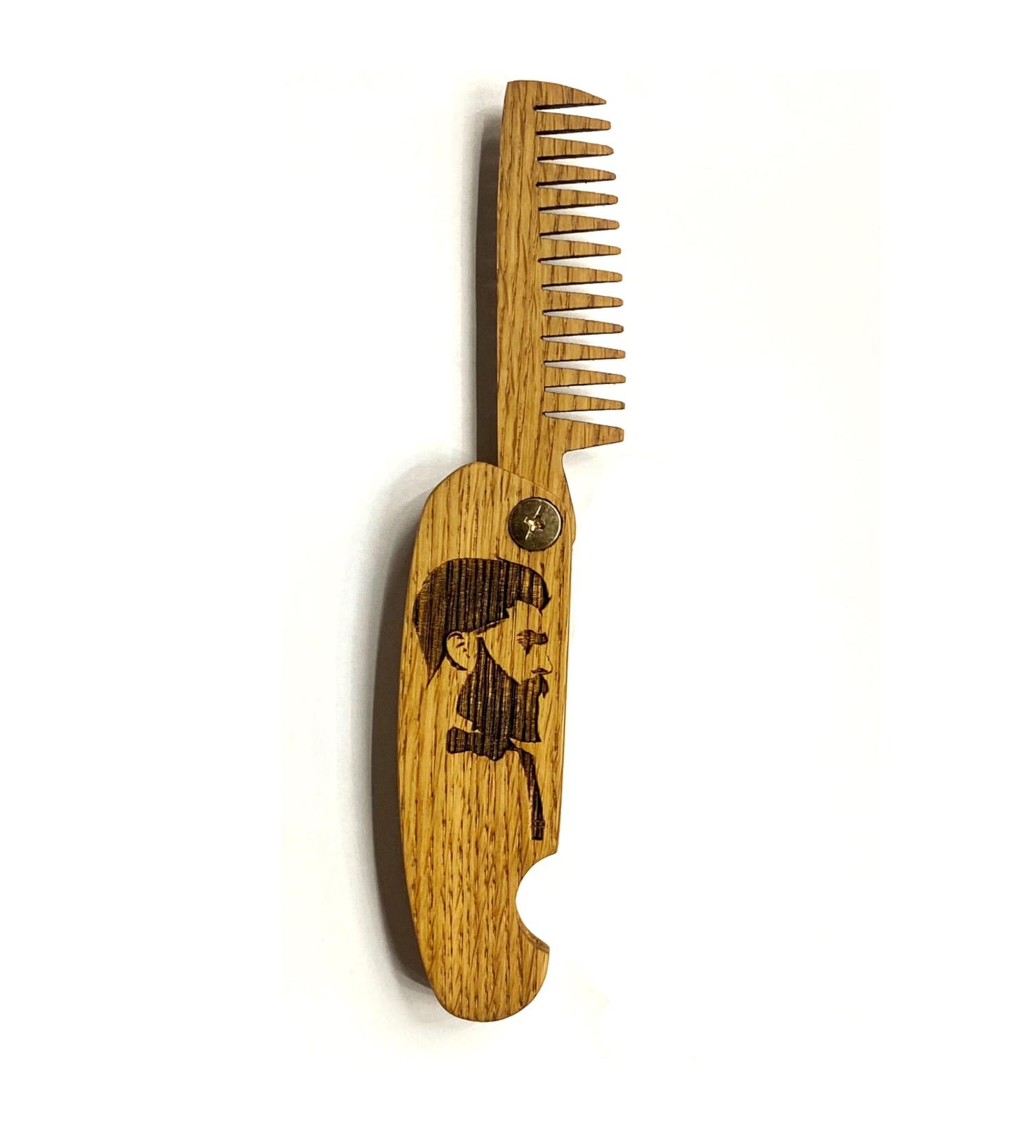 B4K Premium Handmade Wooden Comb for Men | Travel-Sized Multifunctional Pocket Comb for Hair Beard & Mustache | Perfect for Oils & Balm - Engraved Oak Gentlemen - Buy Online on GoSupps.com